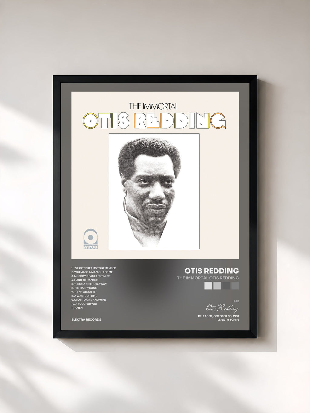 #noir Tableau de l'album The Immortal Otis Redding de Otis Redding, cadre noir, imprimé et encadré en France