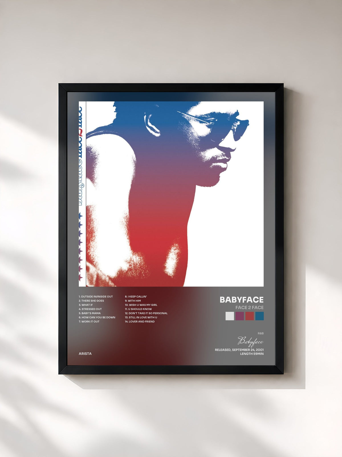 #noir Tableau de l'album Face 2 Face de Babyface, cadre noir, imprimé et encadré en France