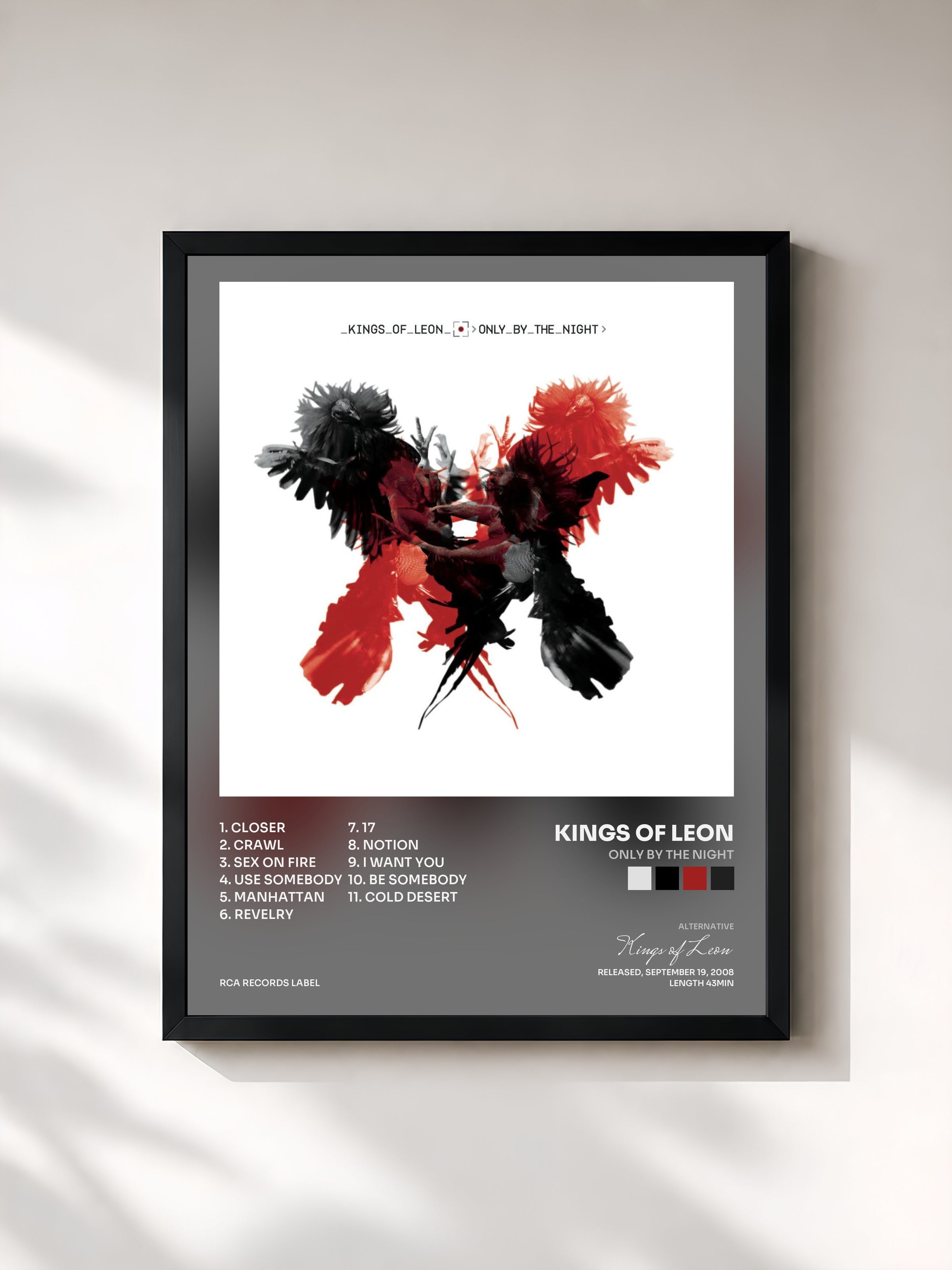 #noir Only By The Night de Kings of Leon en lámina enmarcada, marco negro, impresa y enmarcada en Francia