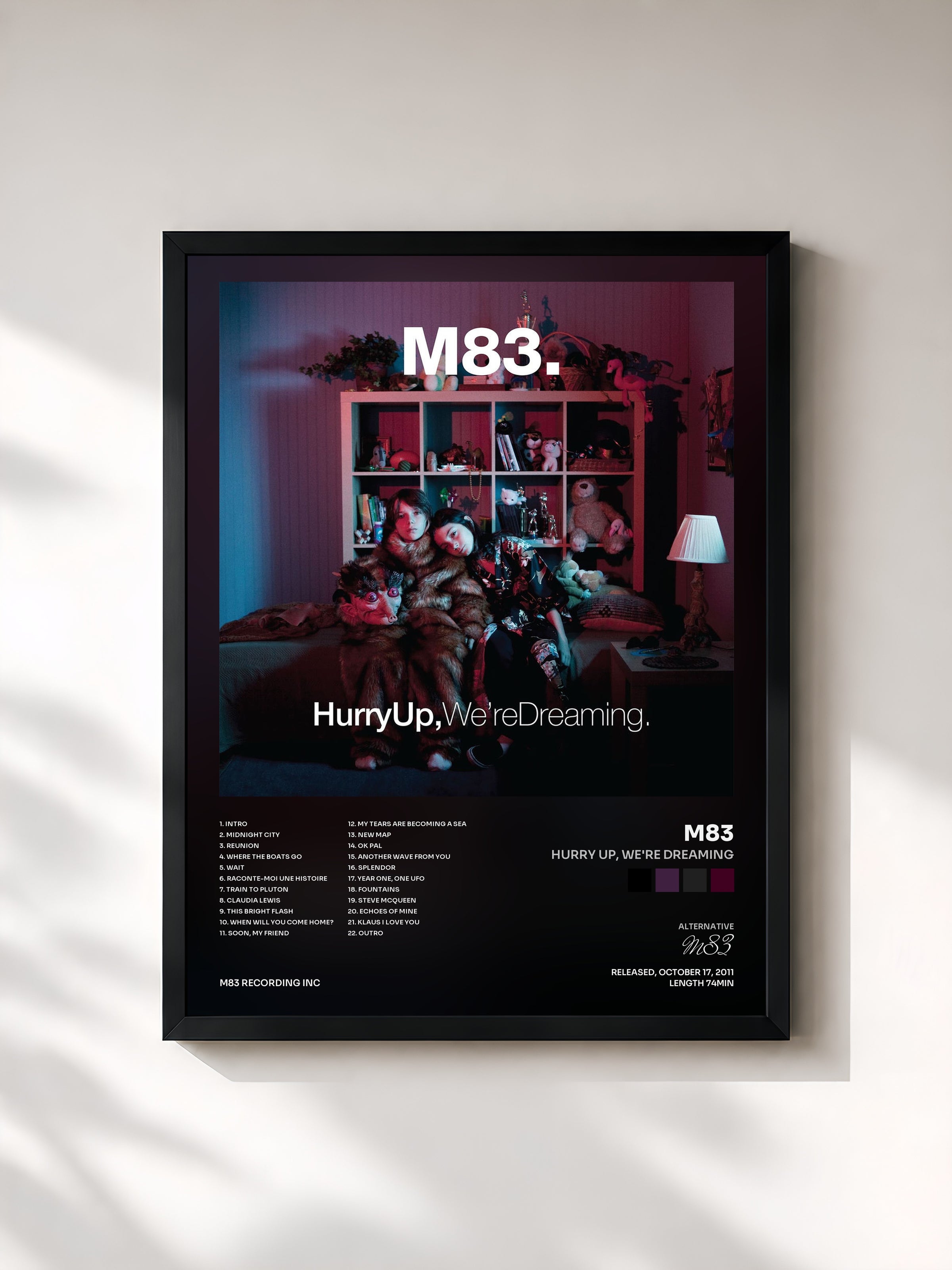 #noir Tableau de l'album Hurry up, We're Dreaming de M83, cadre noir, imprimé et encadré en France