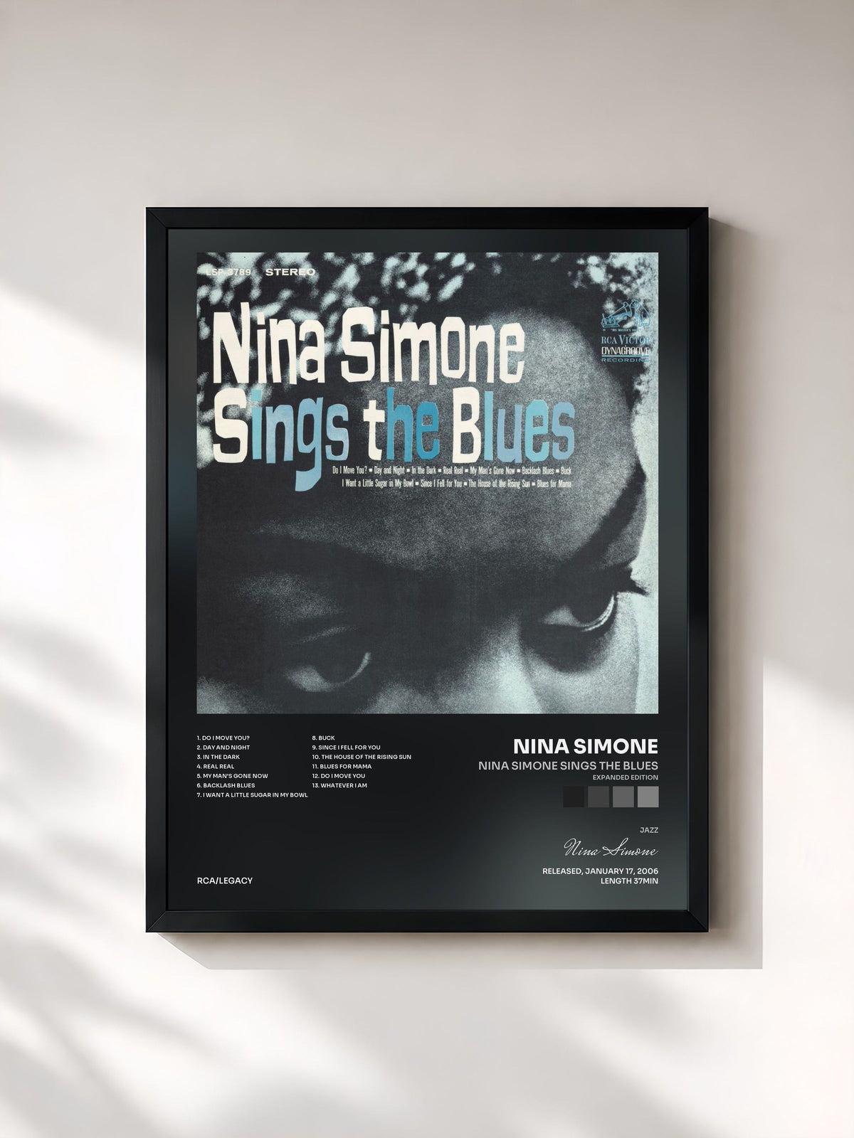 #noir Tableau de l'album Nina Simone Sings The Blues (Expanded Edition) de Nina Simone, cadre noir, imprimé et encadré en France