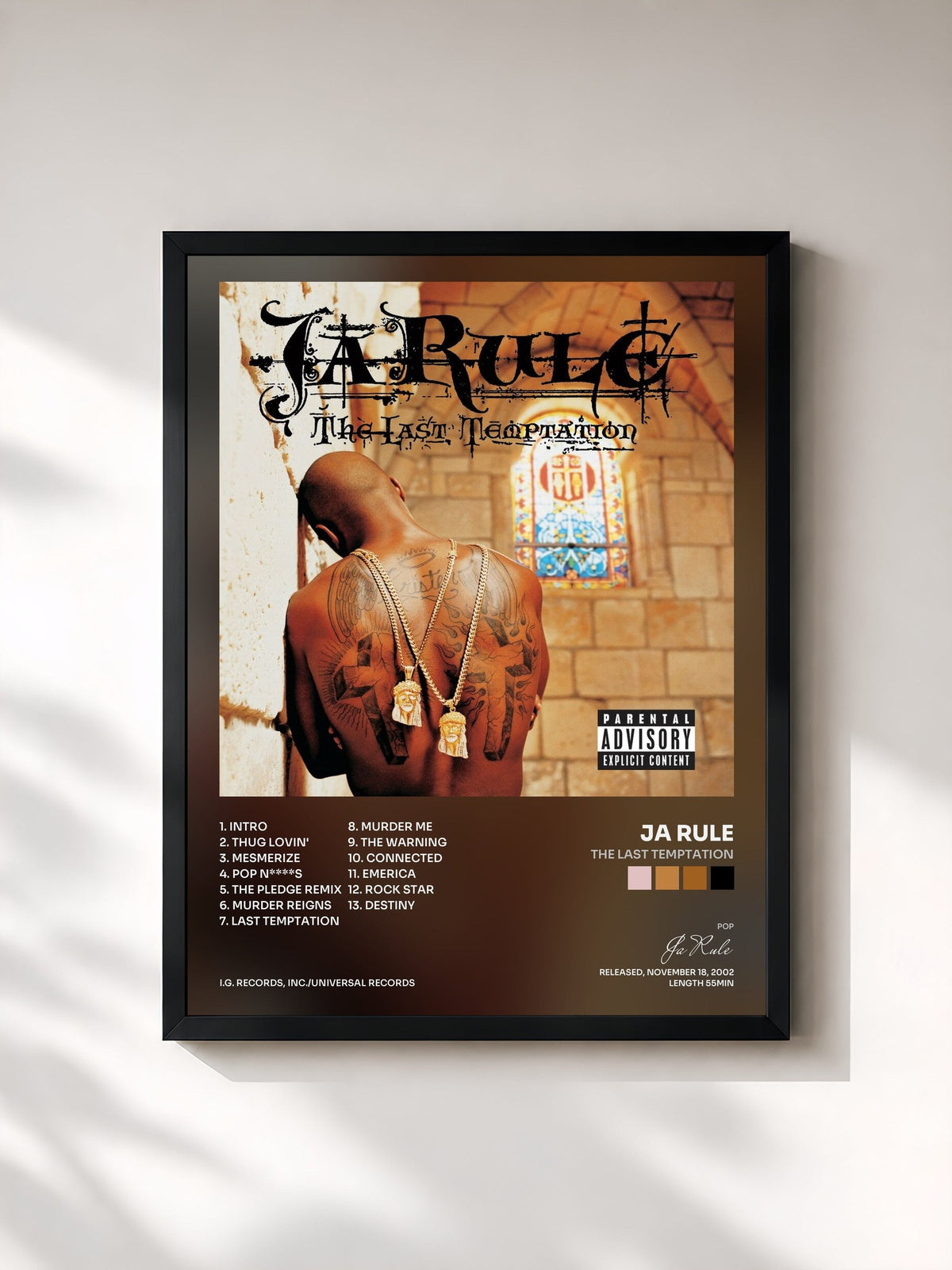 #noir Tableau de l'album The Last Temptation de Ja Rule, cadre noir, imprimé et encadré en France