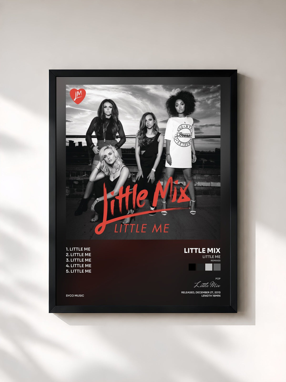 #noir Tableau de l'album Little Me (Remixes) de Little Mix, cadre noir, imprimé et encadré en France