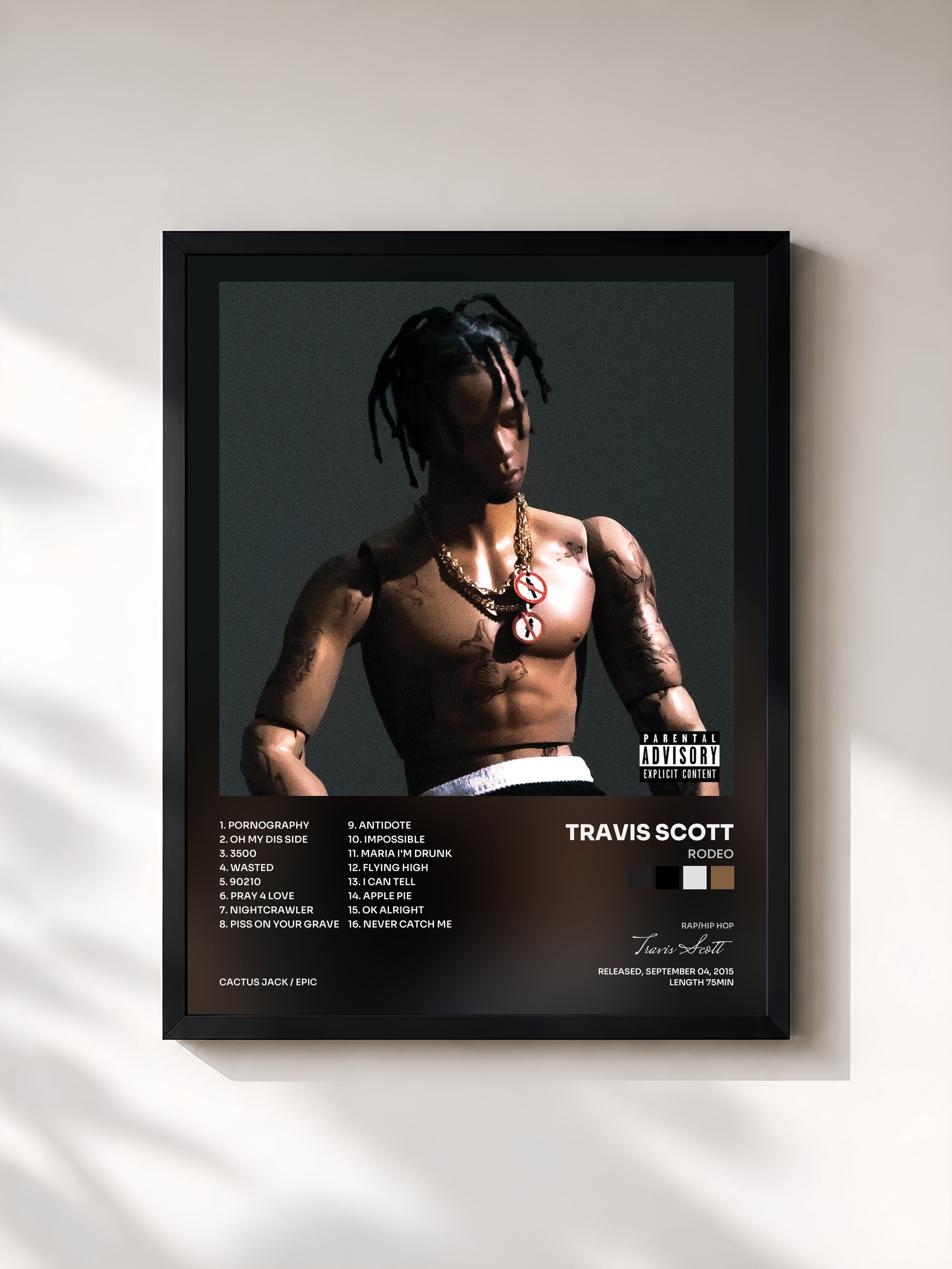#noir Tableau de l'album Rodeo de Travis Scott, cadre noir, imprimé et encadré en France