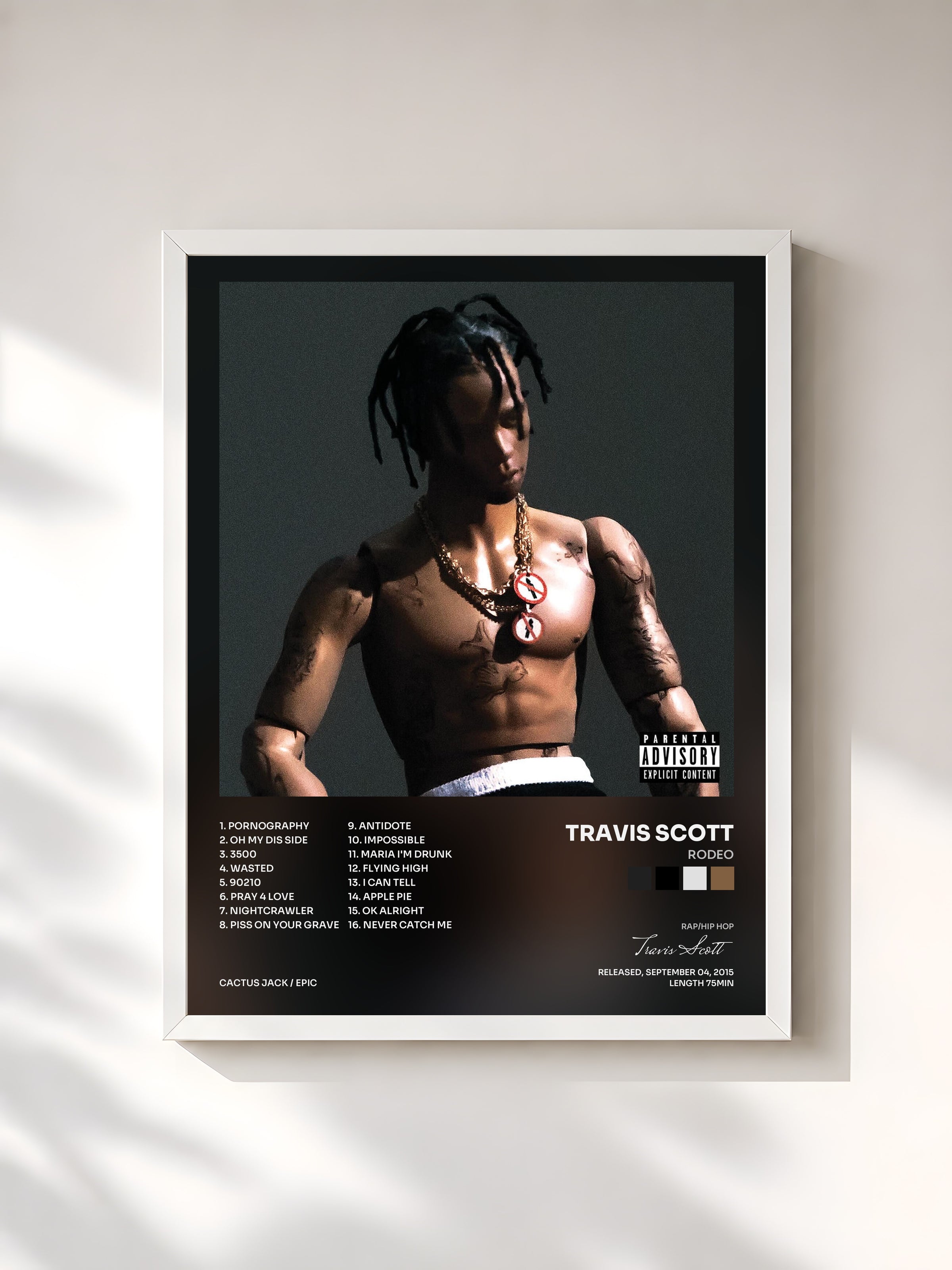 #blanc Tableau de l'album Rodeo de Travis Scott, cadre blanc, imprimé et encadré en France