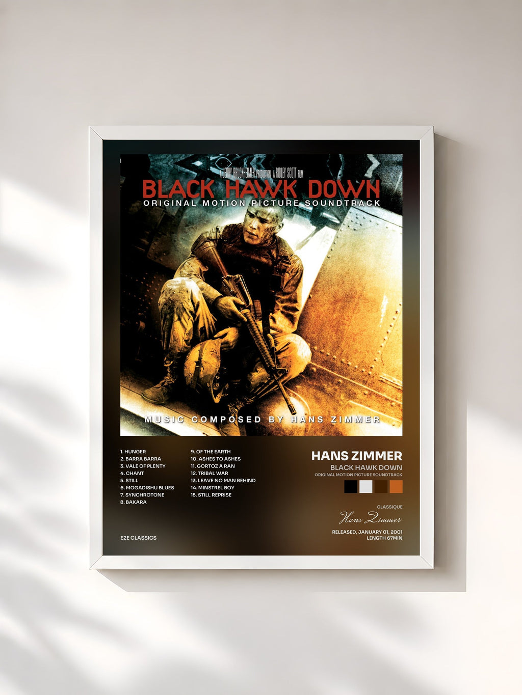 #blanc Black Hawk Down (Original Motion Picture Soundtrack) de Hans Zimmer en lámina enmarcada, marco blanco, impresa y enmarcada en Francia