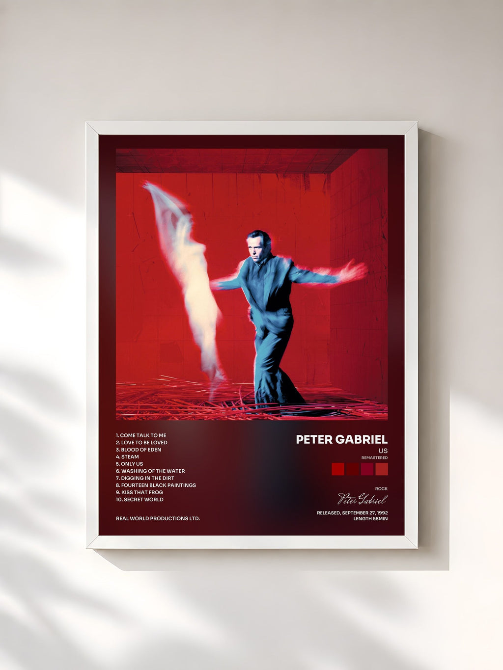 #blanc Tableau de l'album Us (Remastered) de Peter Gabriel, cadre blanc, imprimé et encadré en France