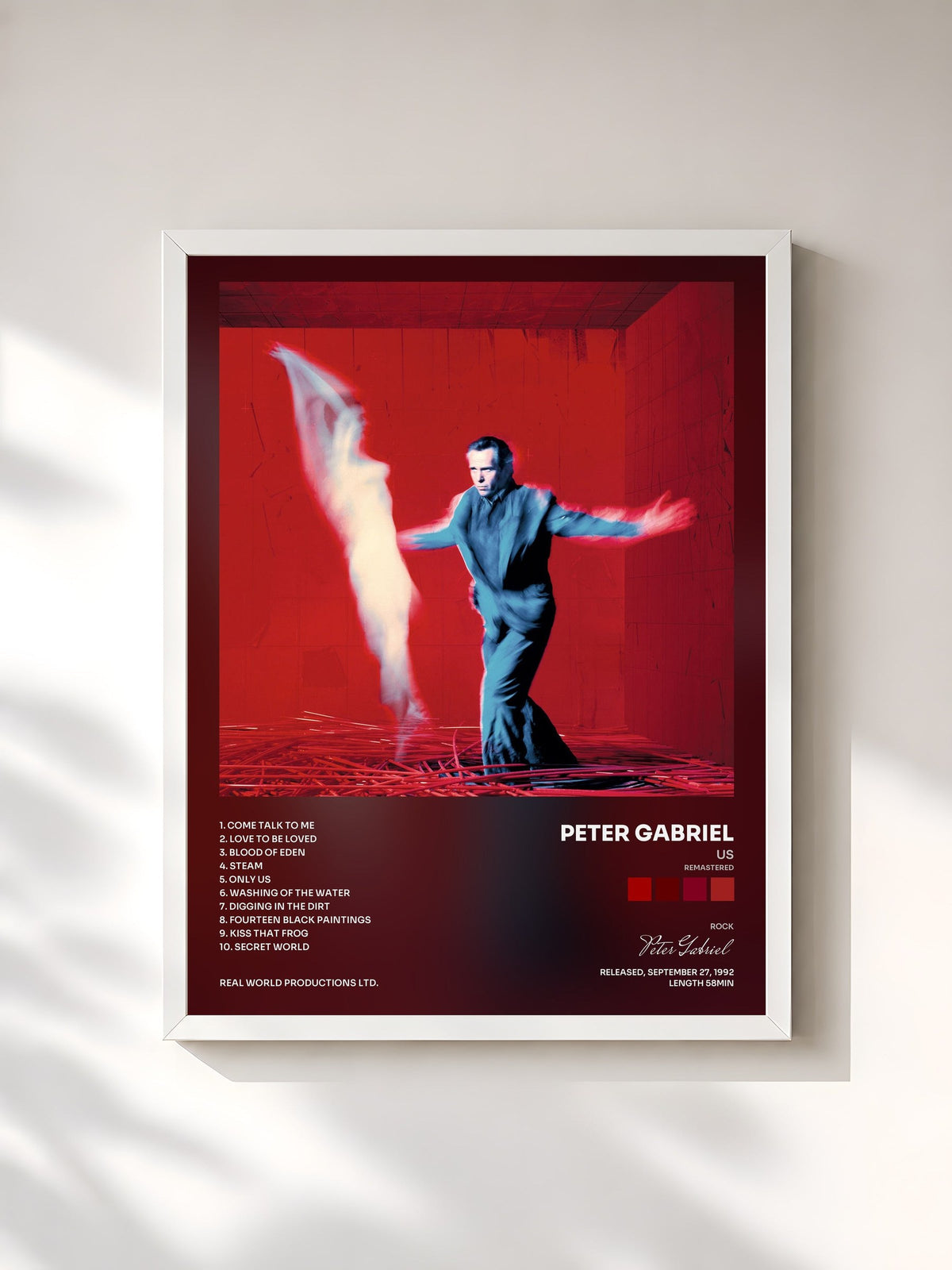 #blanc Tableau de l'album Us (Remastered) de Peter Gabriel, cadre blanc, imprimé et encadré en France