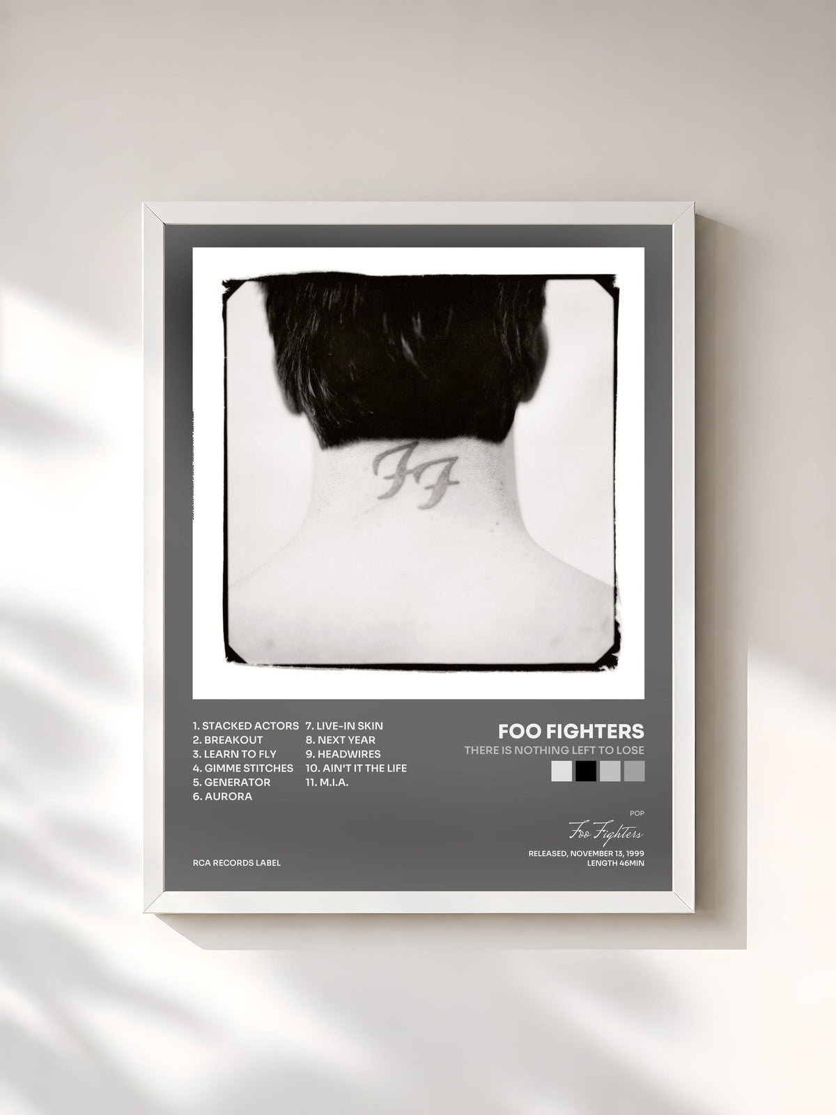 #blanc Tableau de l'album There Is Nothing Left To Lose de Foo Fighters, cadre blanc, imprimé et encadré en France