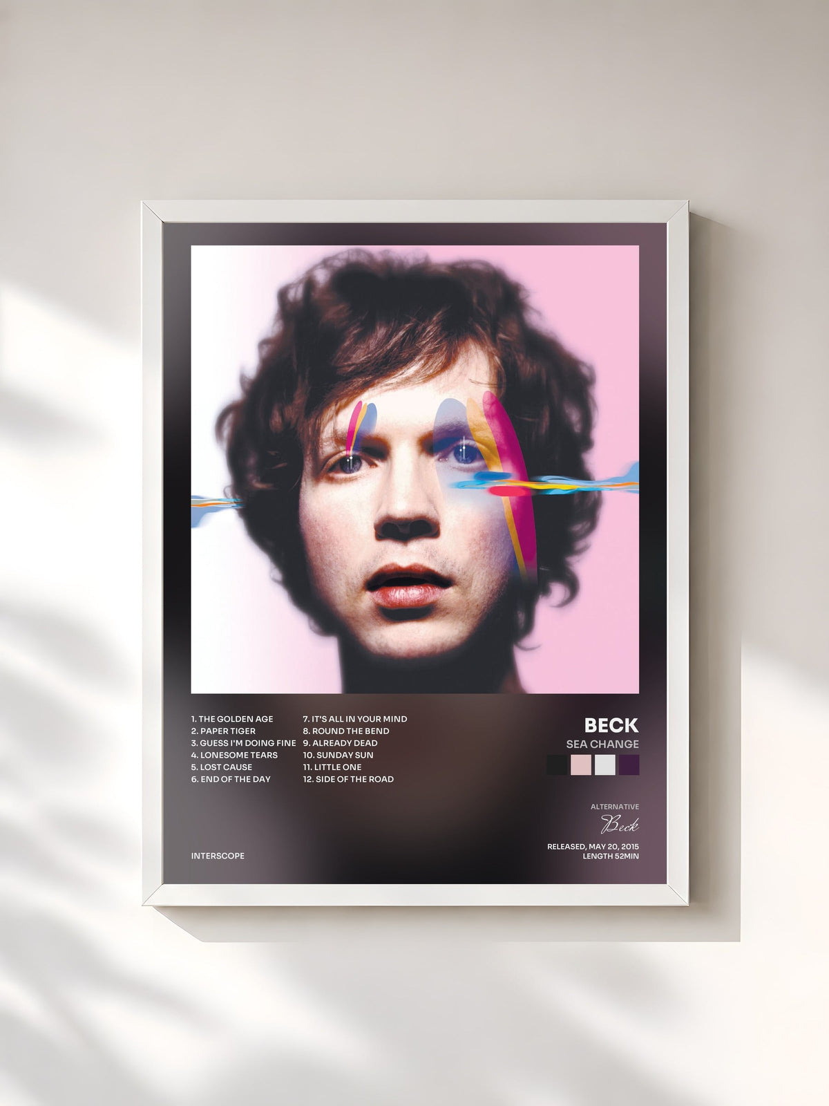 #blanc Tableau de l'album Sea Change de Beck, cadre blanc, imprimé et encadré en France