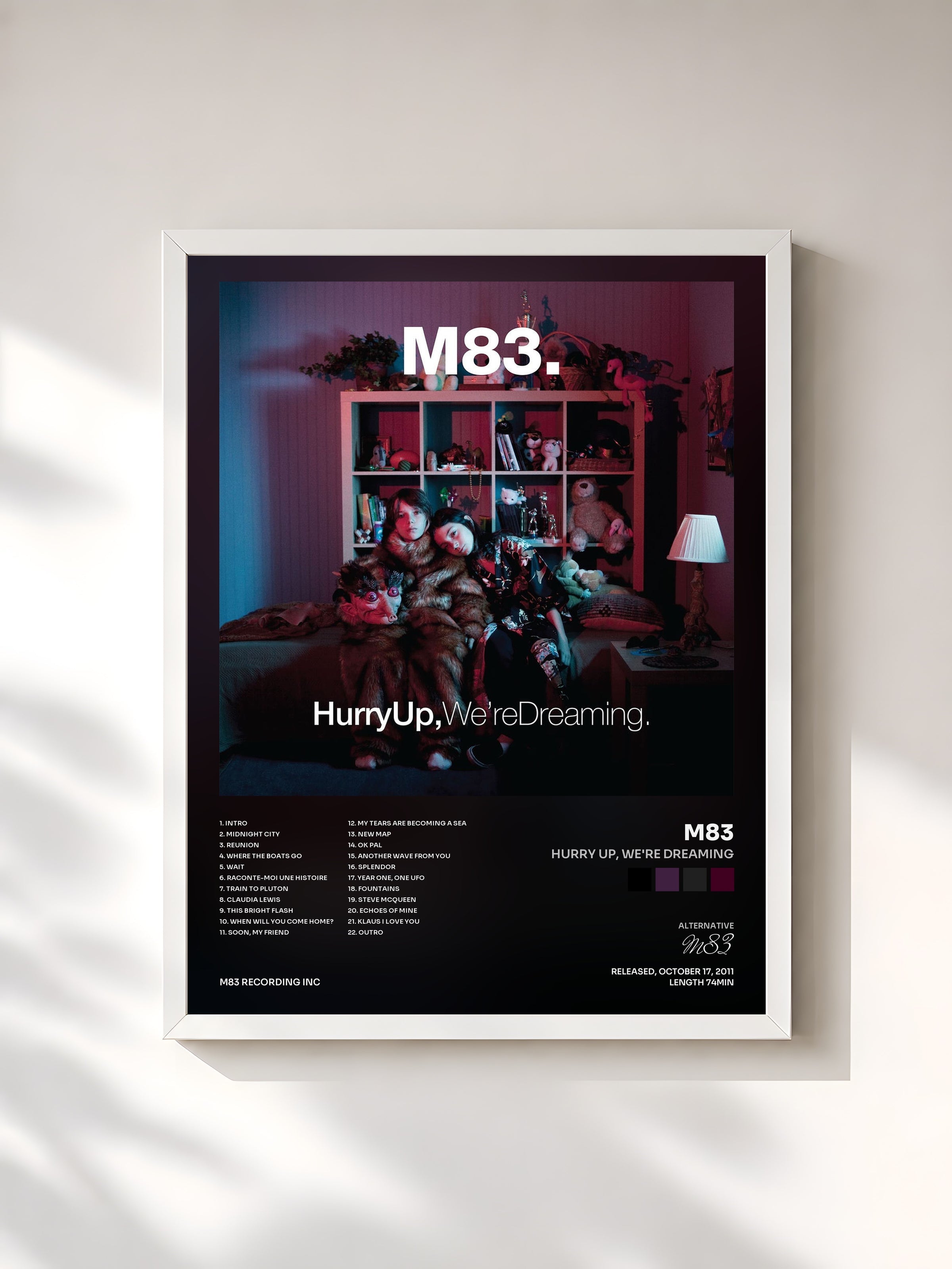 #blanc Tableau de l'album Hurry up, We're Dreaming de M83, cadre blanc, imprimé et encadré en France