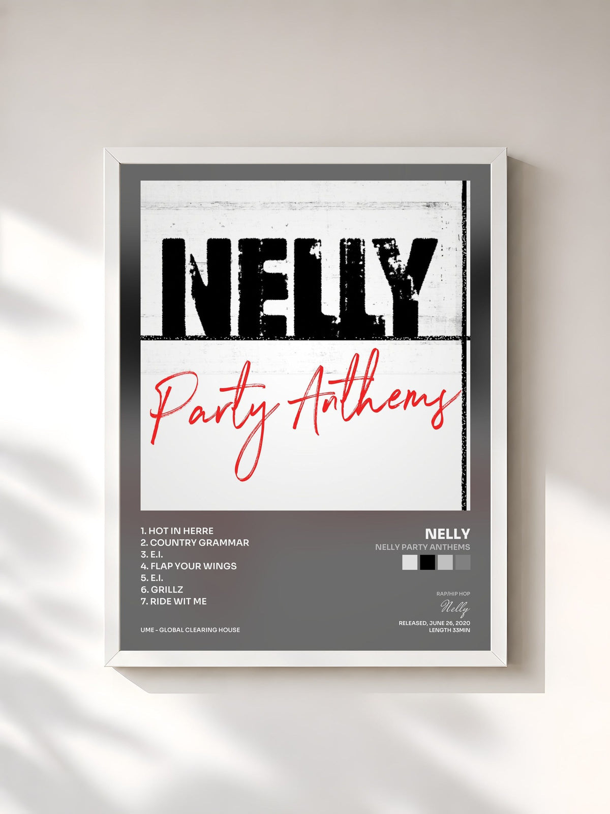 #blanc Nelly Party Anthems di Nelly in stampa incorniciata, cornice bianca, stampata e incorniciata in Francia