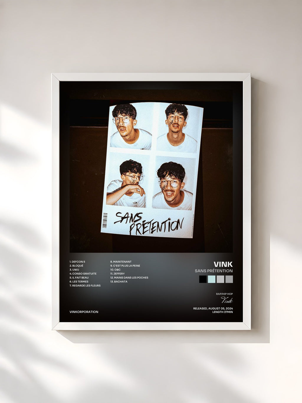 #blanc Sans Prétention by Vink as a framed art print, white frame, printed and framed in France