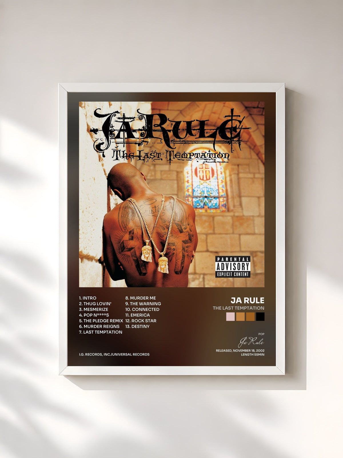 #blanc Tableau de l'album The Last Temptation de Ja Rule, cadre blanc, imprimé et encadré en France