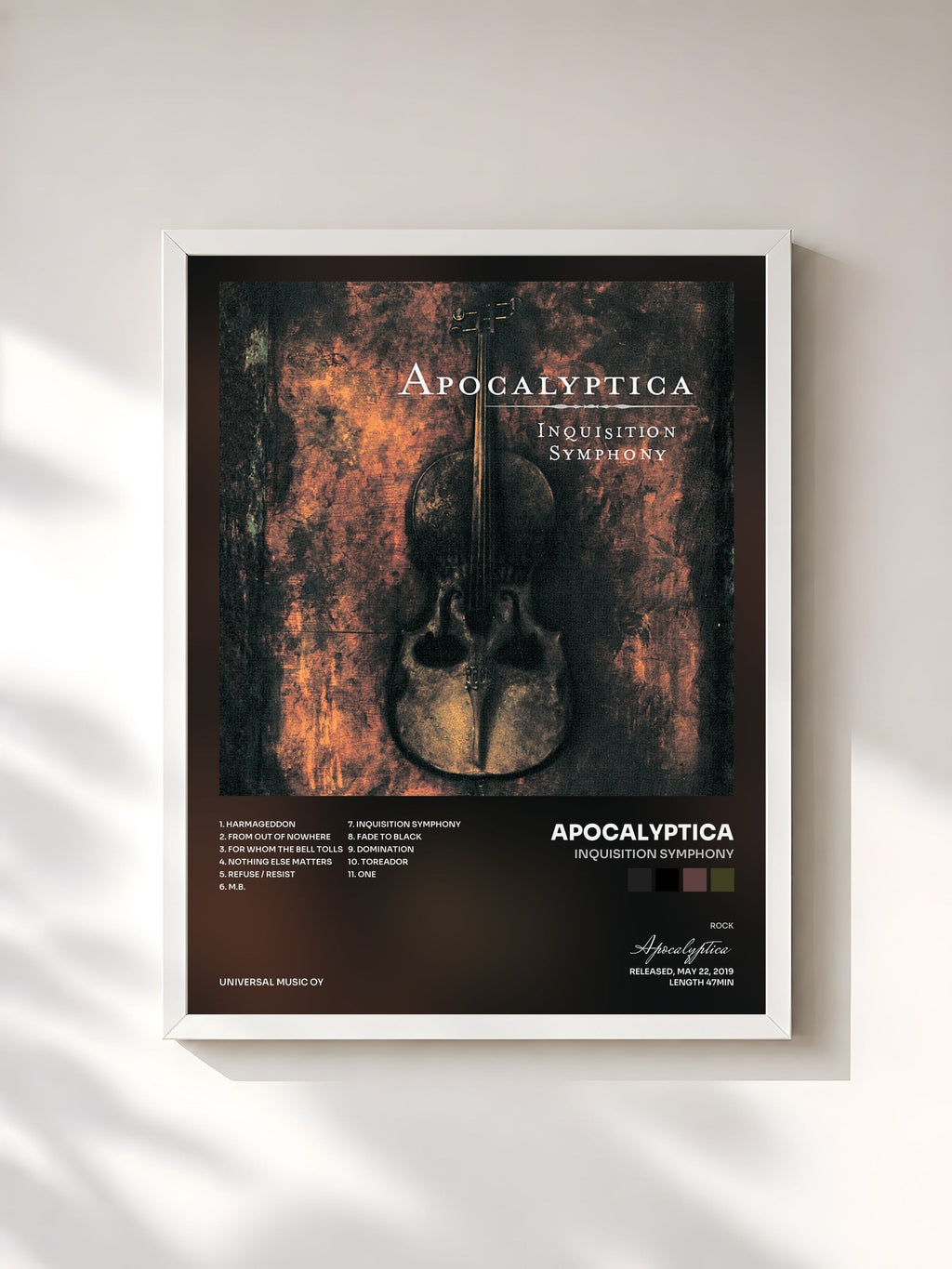 #blanc Inquisition Symphony di Apocalyptica in stampa incorniciata, cornice bianca, stampata e incorniciata in Francia