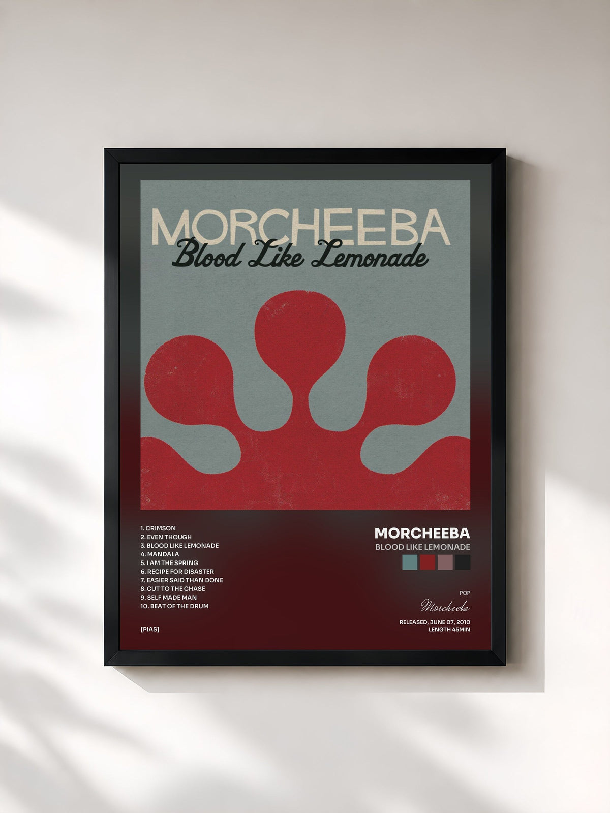 #noir Tableau de l'album Blood Like Lemonade de Morcheeba, cadre noir, imprimé et encadré en France