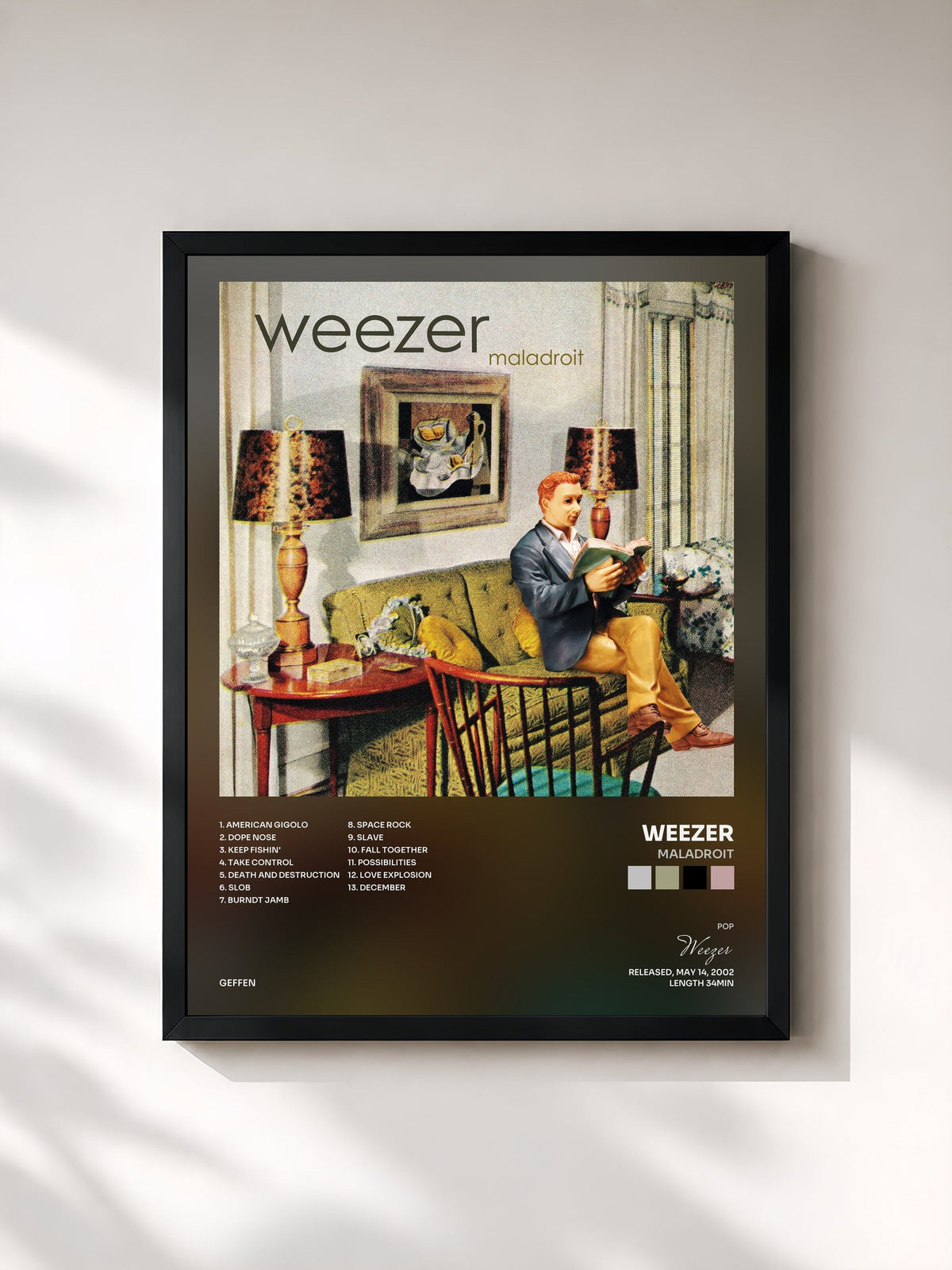 #noir Tableau de l'album Maladroit de Weezer, cadre noir, imprimé et encadré en France