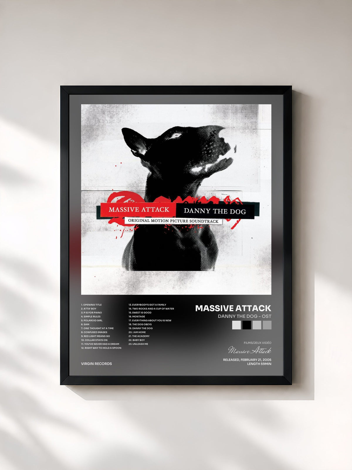 #noir Tableau de l'album Danny The Dog - OST de Massive Attack, cadre noir, imprimé et encadré en France
