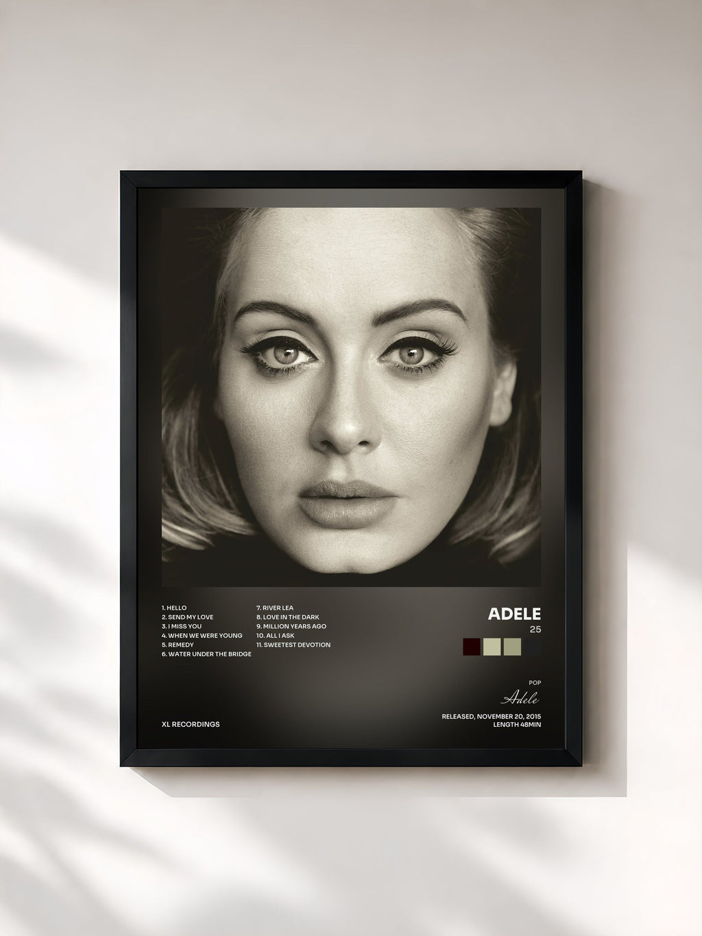 #noir Tableau de l'album 25 de Adele, cadre noir, imprimé et encadré en France
