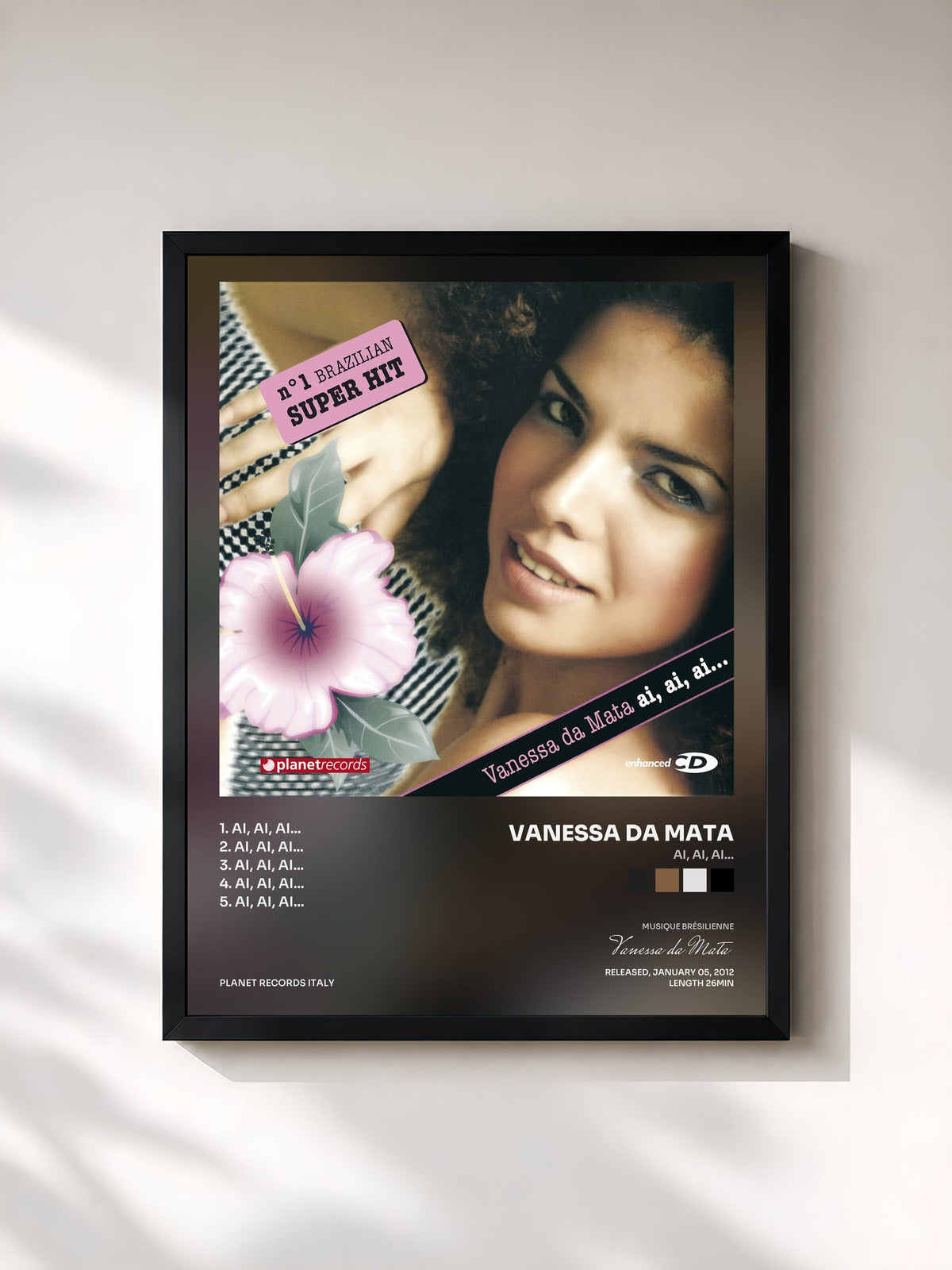 #noir Tableau de l'album Ai, Ai, Ai... de Vanessa da Mata, cadre noir, imprimé et encadré en France