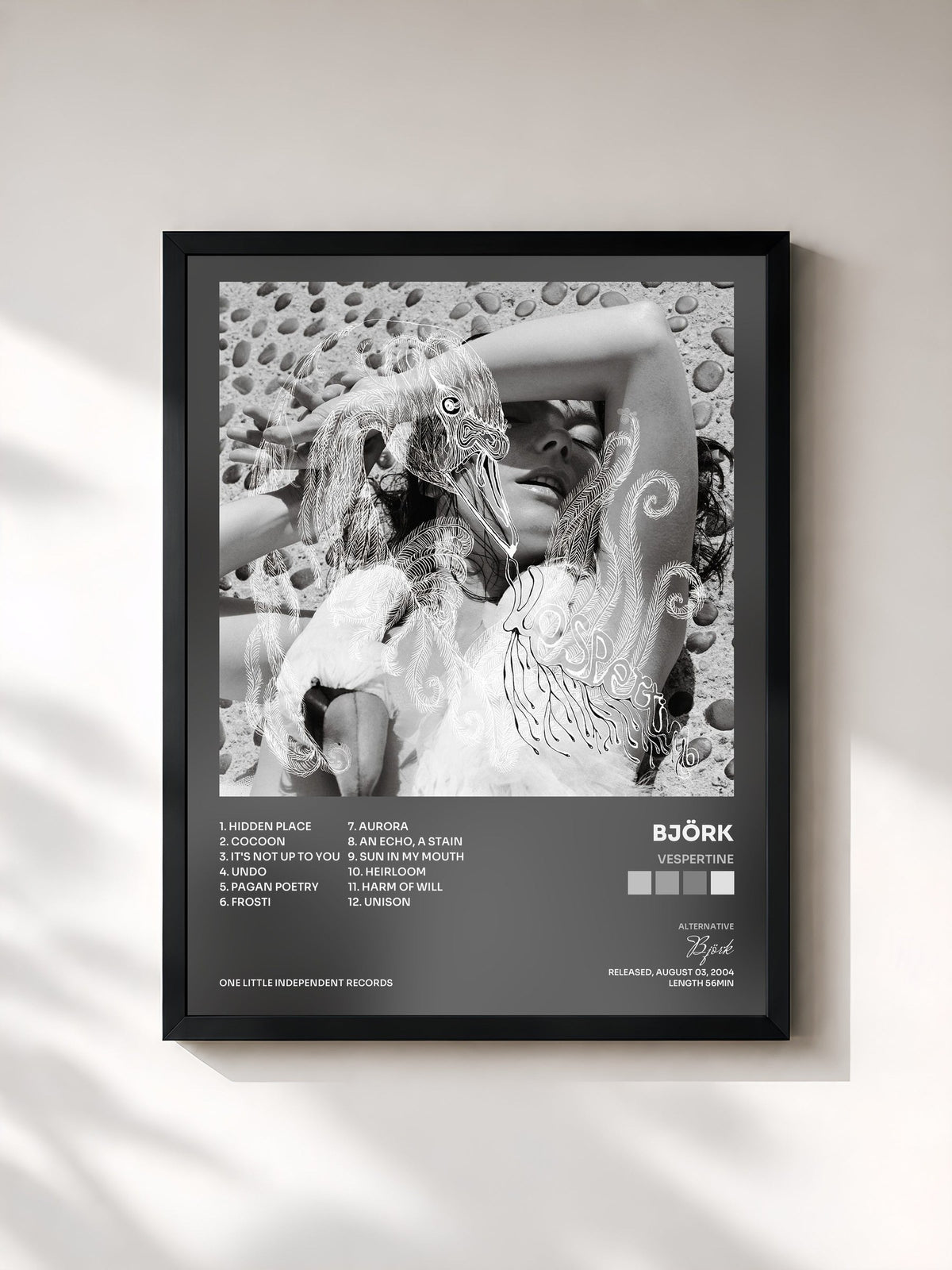 #noir Tableau de l'album Vespertine de Björk, cadre noir, imprimé et encadré en France