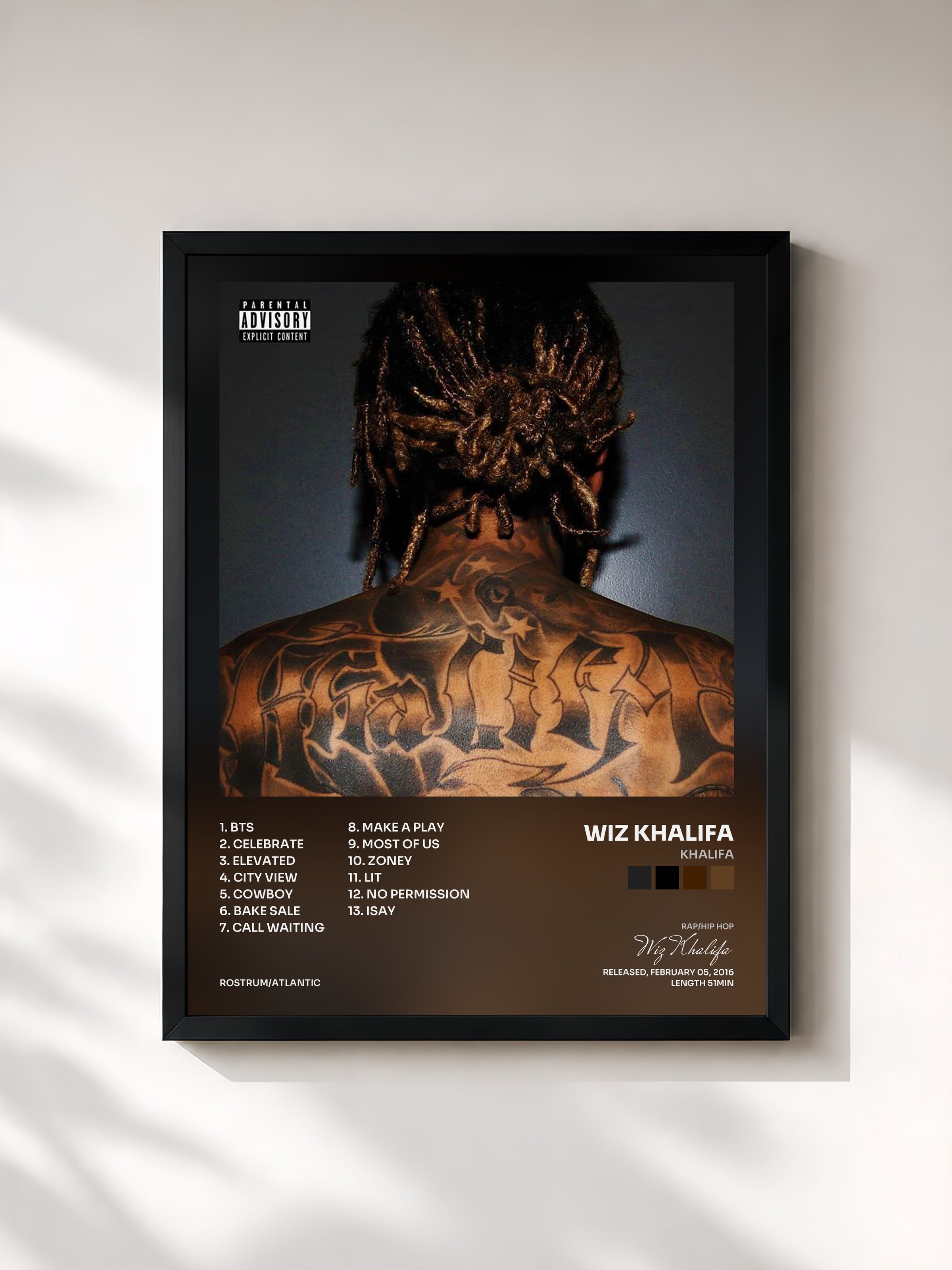 #noir Tableau de l'album Khalifa de Wiz Khalifa, cadre noir, imprimé et encadré en France