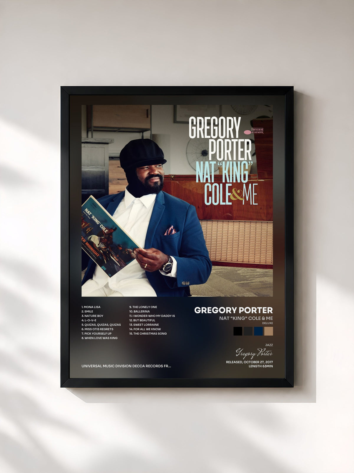 #noir Tableau de l'album Nat "King" Cole & Me (Deluxe) de Gregory Porter, cadre noir, imprimé et encadré en France