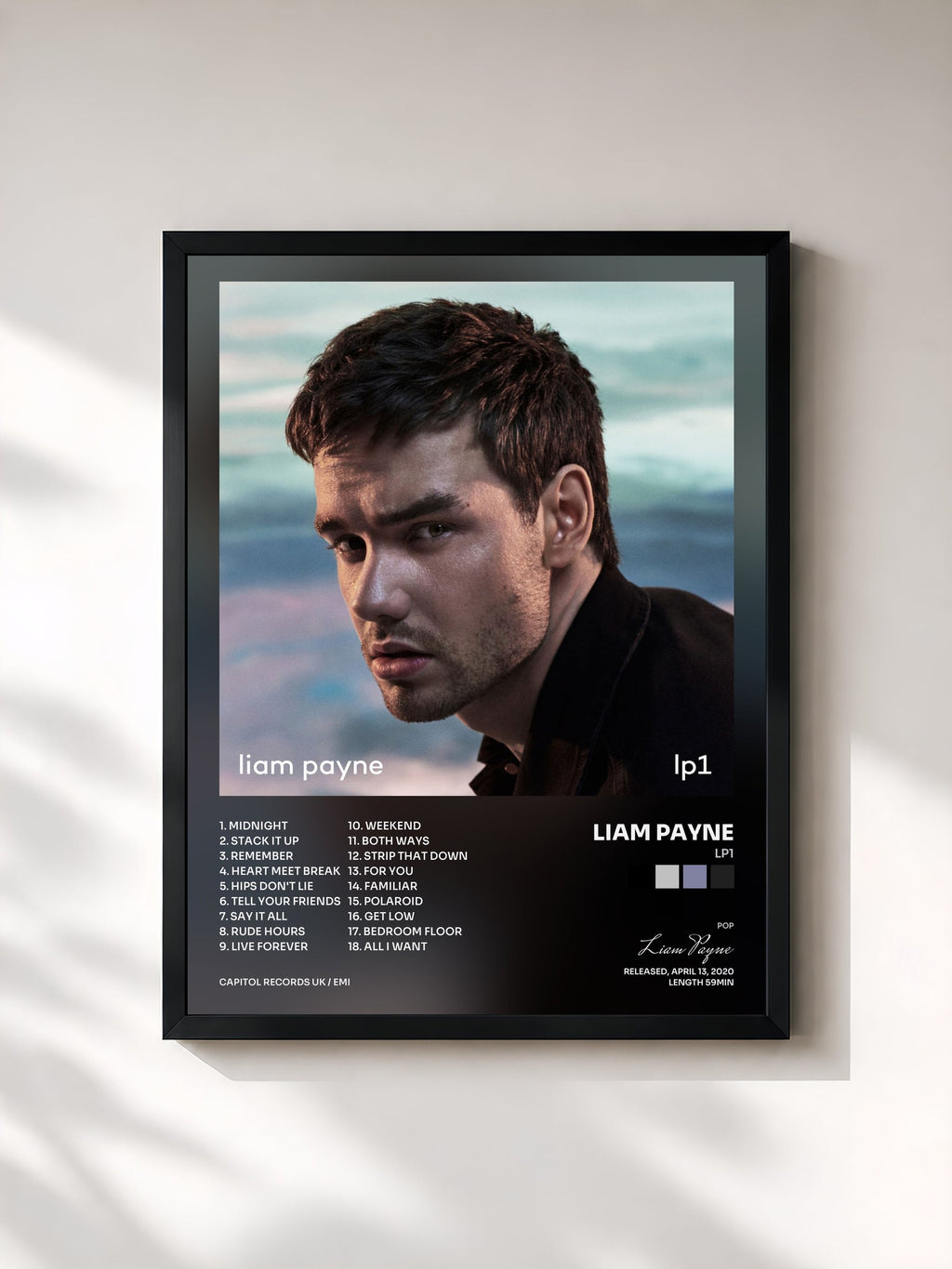 #noir LP1 von Liam Payne als gerahmter Kunstdruck, schwarzer Rahmen, gedruckt und gerahmt in Frankreich