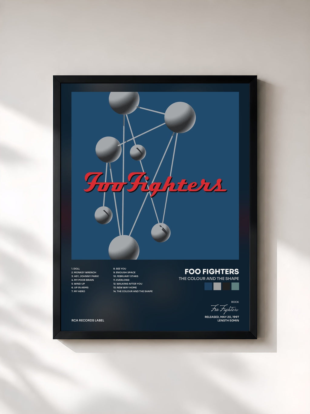 #noir Tableau de l'album The Colour And The Shape de Foo Fighters, cadre noir, imprimé et encadré en France
