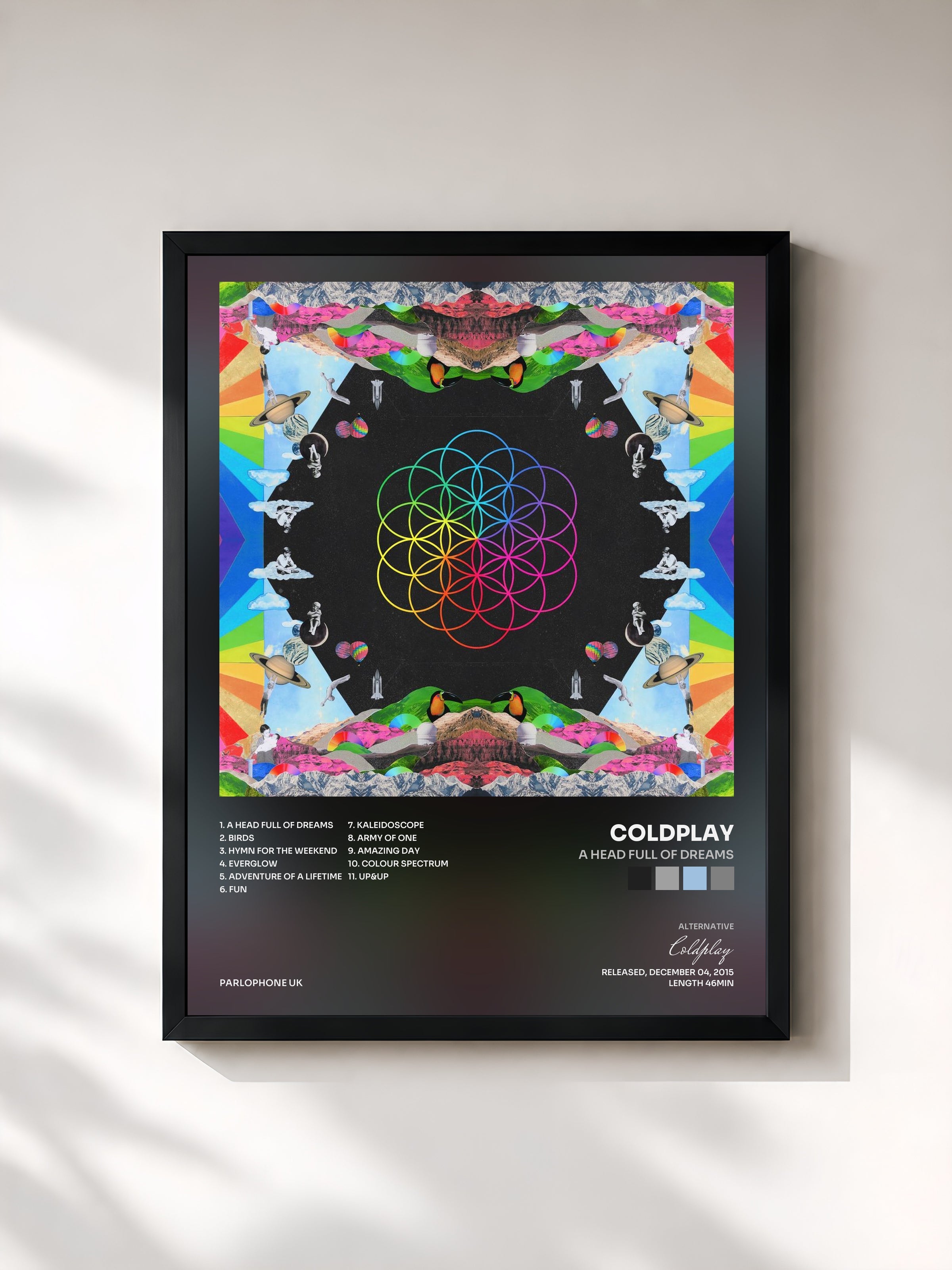 #noir Tableau de l'album A Head Full of Dreams de Coldplay, cadre noir, imprimé et encadré en France