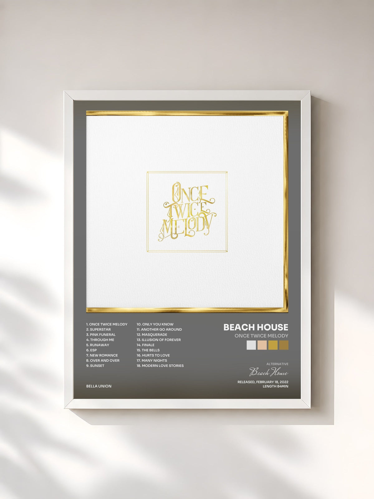 #blanc Tableau de l'album Once Twice Melody de Beach House, cadre blanc, imprimé et encadré en France
