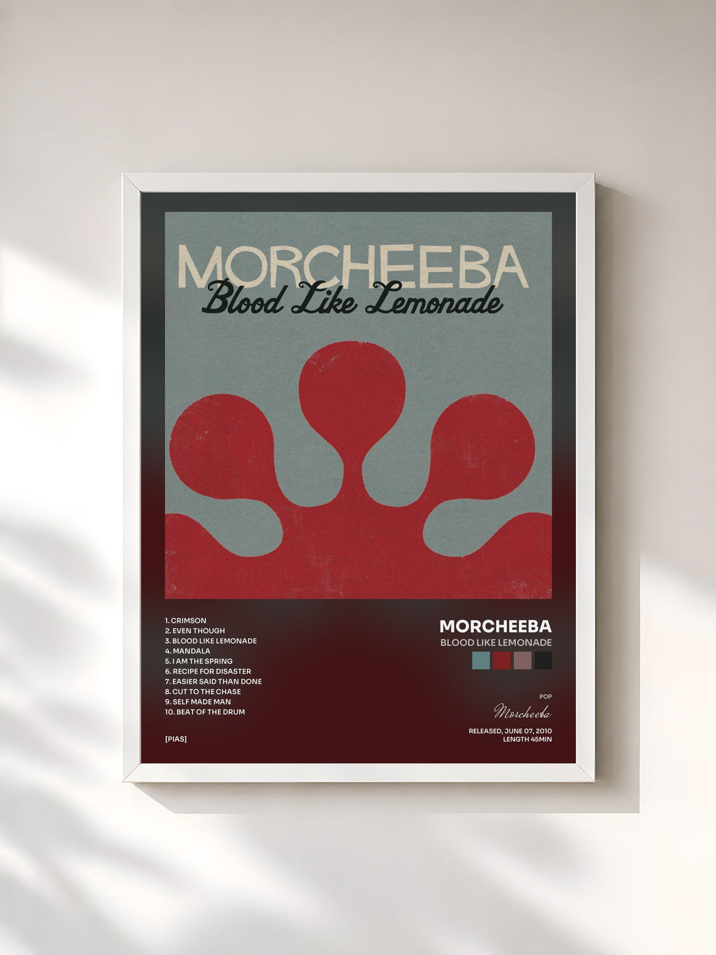 #blanc Tableau de l'album Blood Like Lemonade de Morcheeba, cadre blanc, imprimé et encadré en France