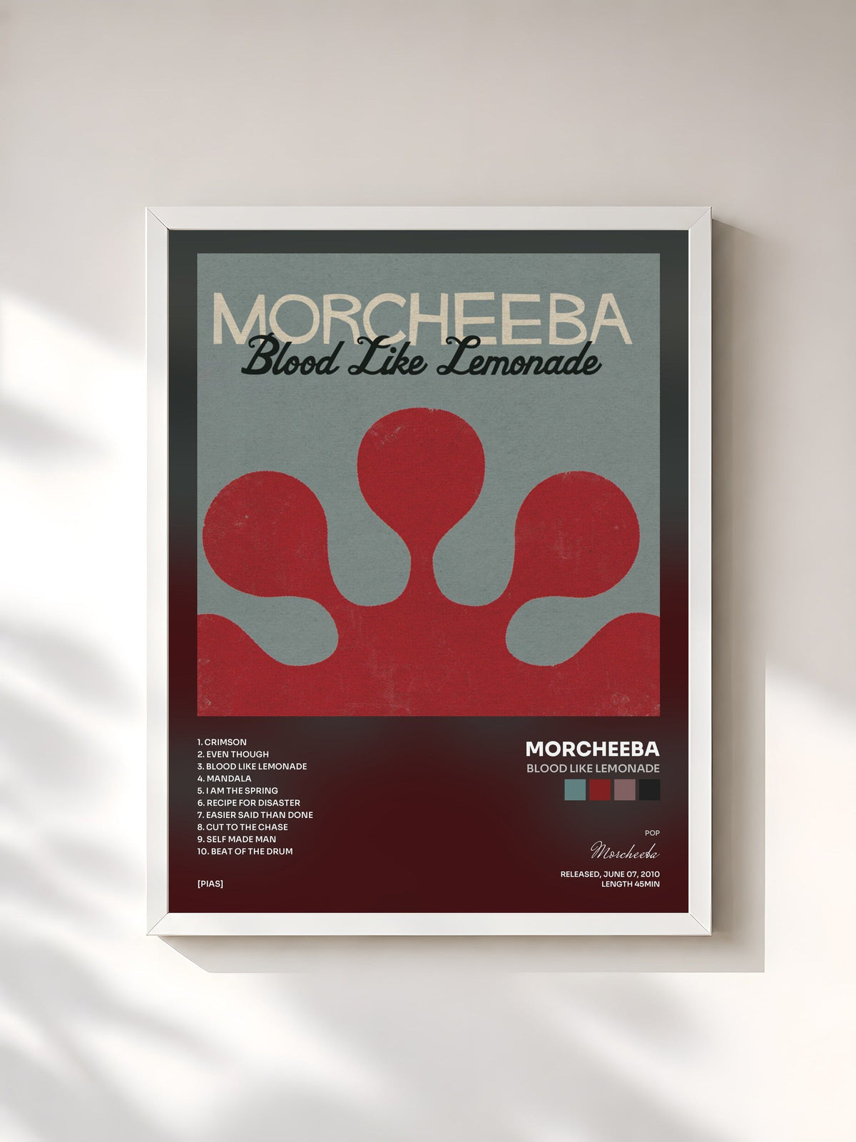 #blanc Tableau de l'album Blood Like Lemonade de Morcheeba, cadre blanc, imprimé et encadré en France