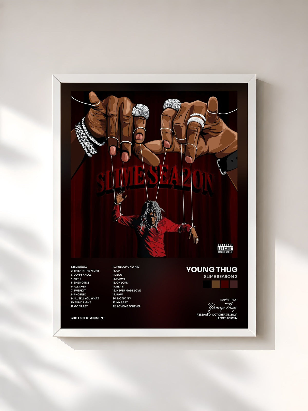 #blanc Tableau de l'album Slime Season 2 de Young Thug, cadre blanc, imprimé et encadré en France