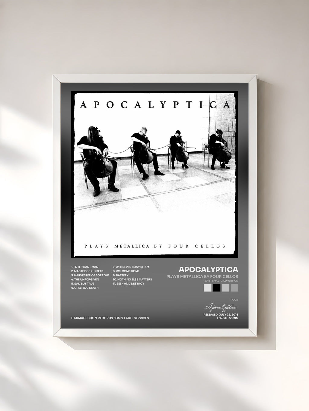#blanc Plays Metallica by Four Cellos (2016 Remastered Version) di Apocalyptica in stampa incorniciata, cornice bianca, stampata e incorniciata in Francia