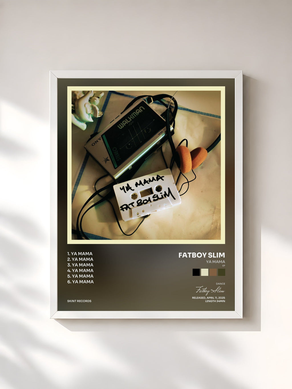 #blanc Tableau de l'album Ya Mama (EP) de Fatboy Slim, cadre blanc, imprimé et encadré en France