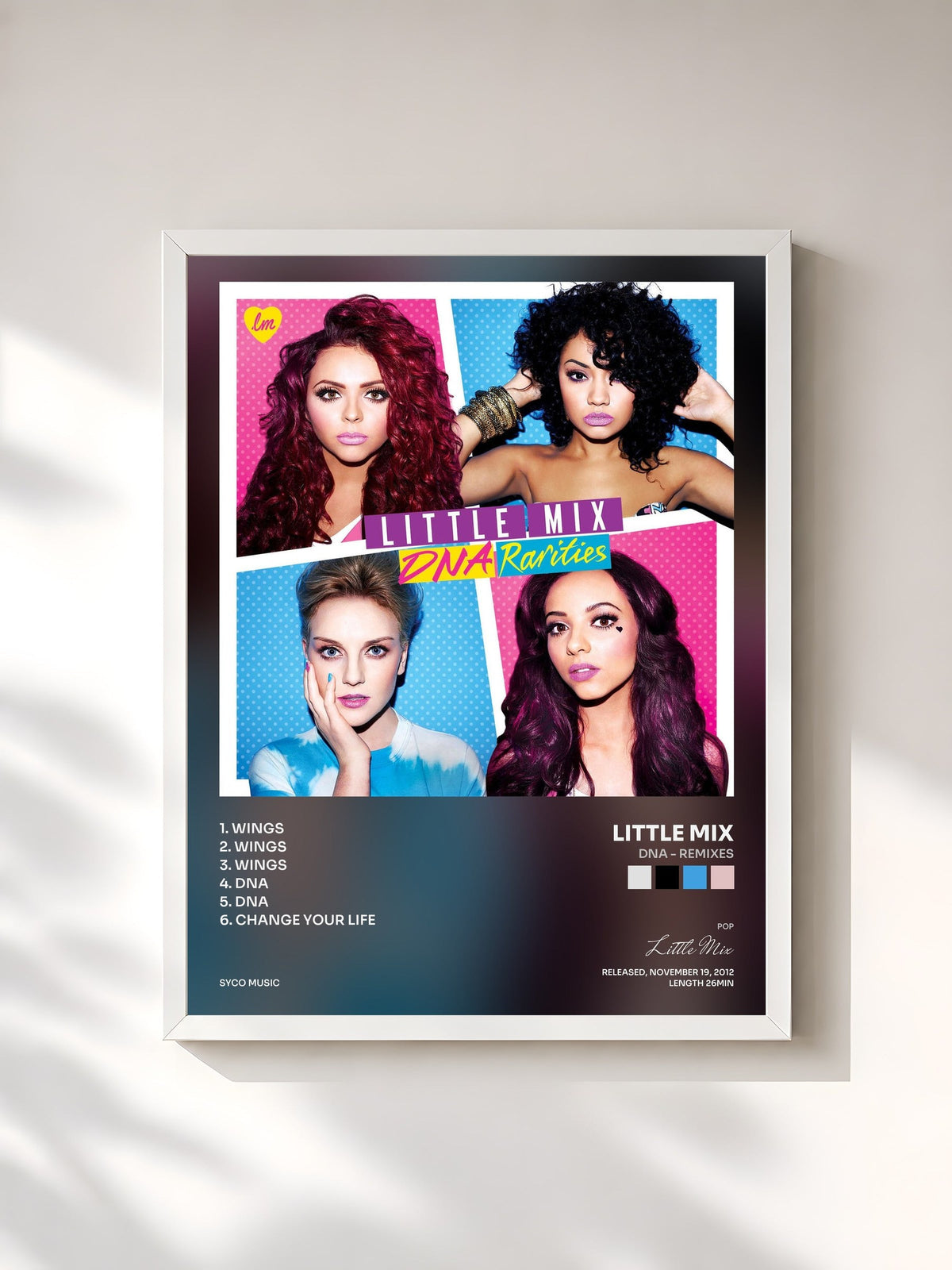 #blanc Tableau de l'album DNA - Remixes de Little Mix, cadre blanc, imprimé et encadré en France