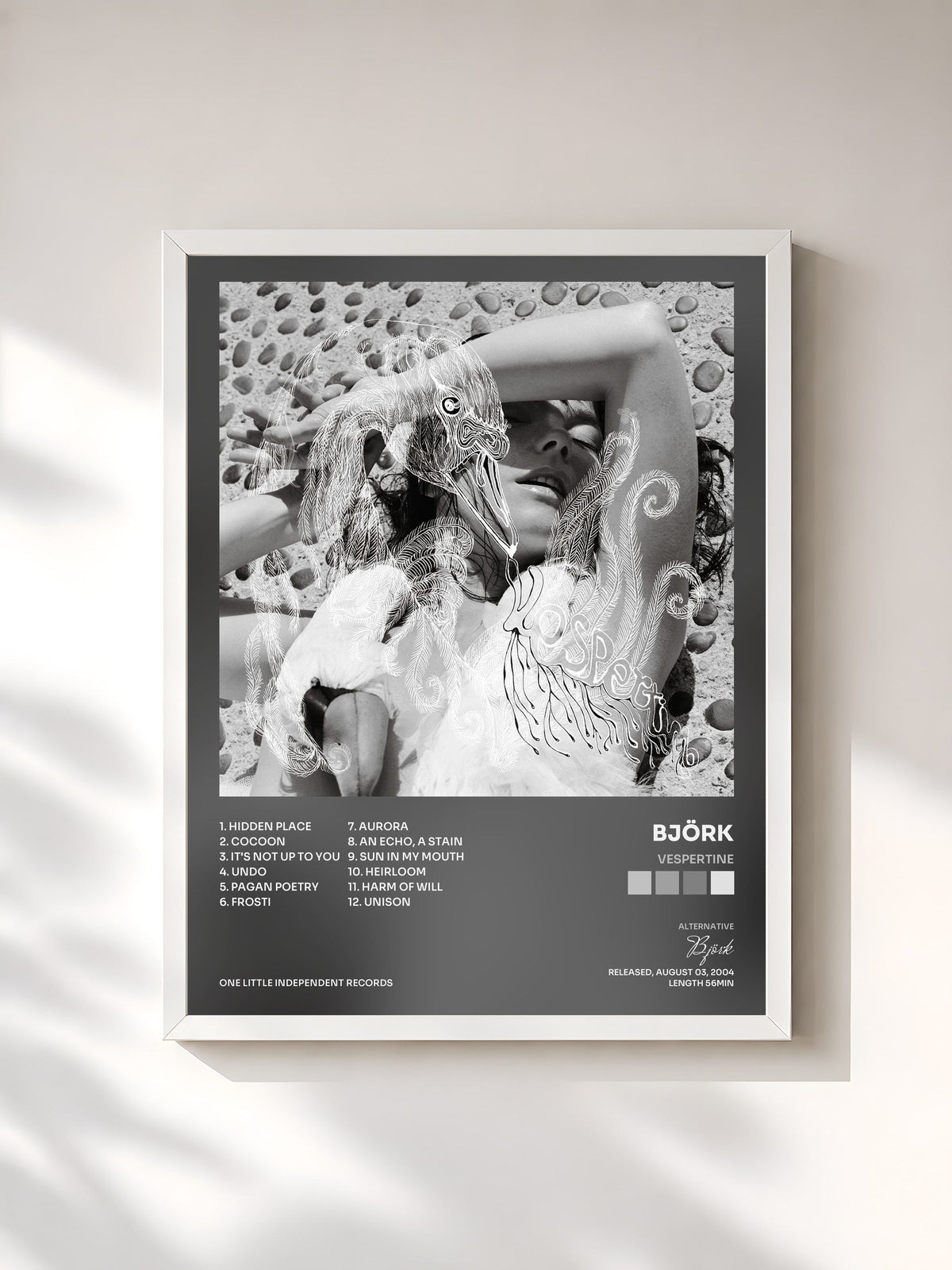 #blanc Tableau de l'album Vespertine de Björk, cadre blanc, imprimé et encadré en France