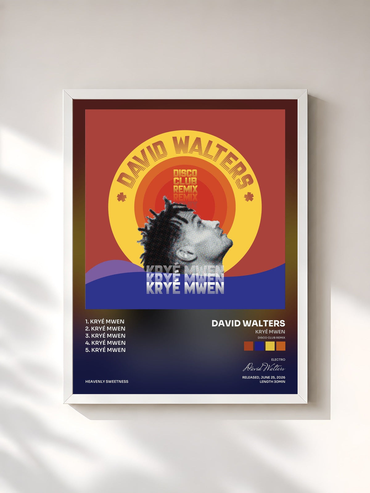 #blanc Kryé Mwen (Disco Club Remix) by David Walters as a framed art print, white frame, printed and framed in France