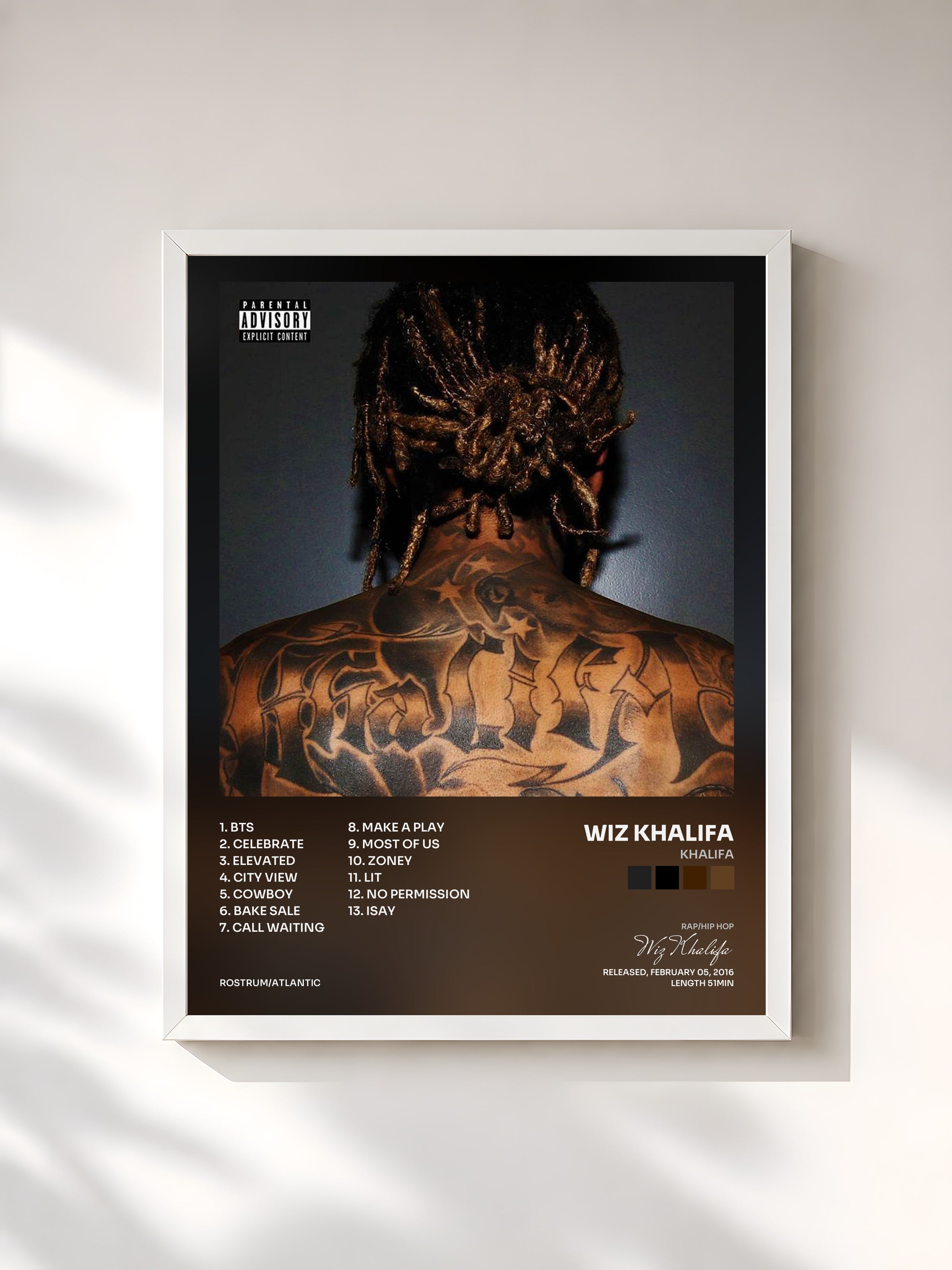 #blanc Tableau de l'album Khalifa de Wiz Khalifa, cadre blanc, imprimé et encadré en France