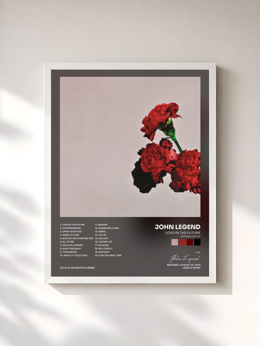 #blanc Tableau de l'album Love In The Future (Expanded Edition) de John Legend, cadre blanc, imprimé et encadré en France