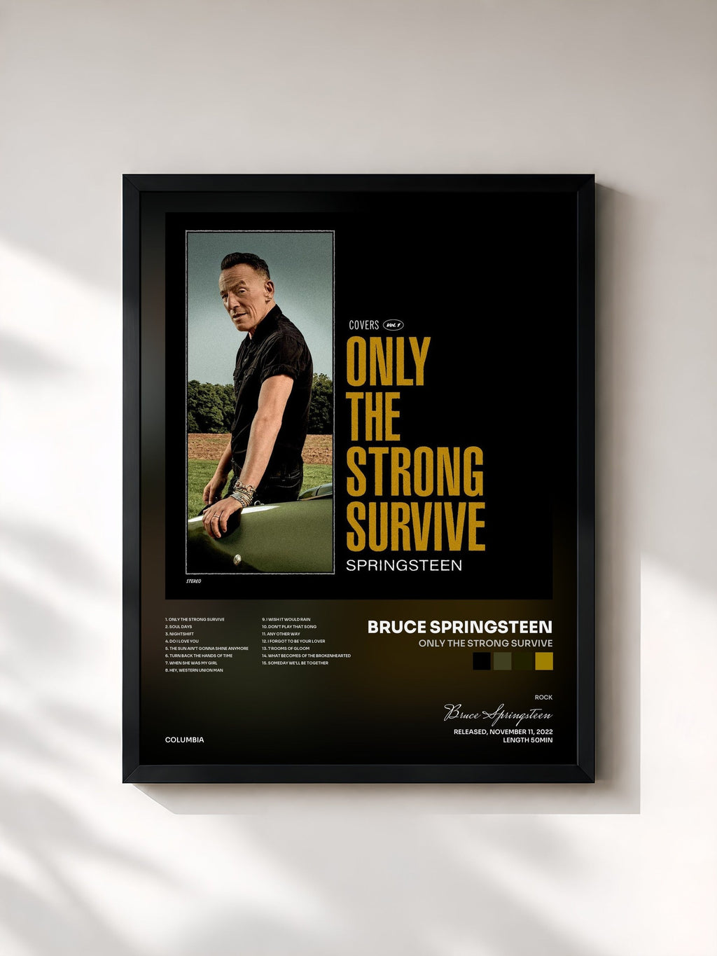 #noir Only the Strong Survive di Bruce Springsteen in stampa incorniciata, cornice nera, stampata e incorniciata in Francia