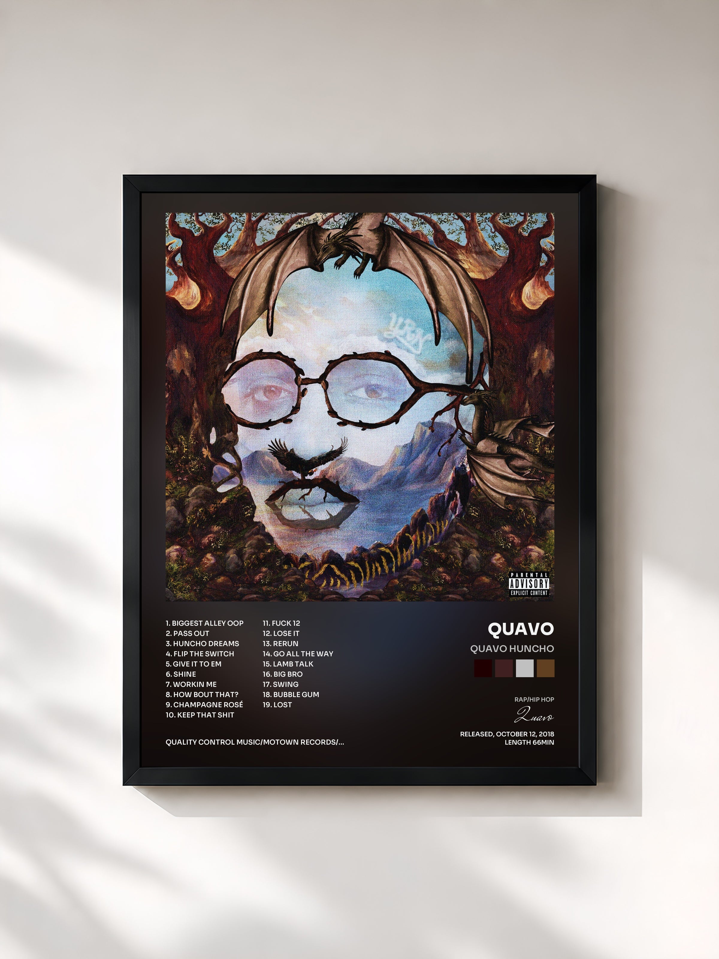 #noir Tableau de l'album QUAVO HUNCHO de Quavo, cadre noir, imprimé et encadré en France