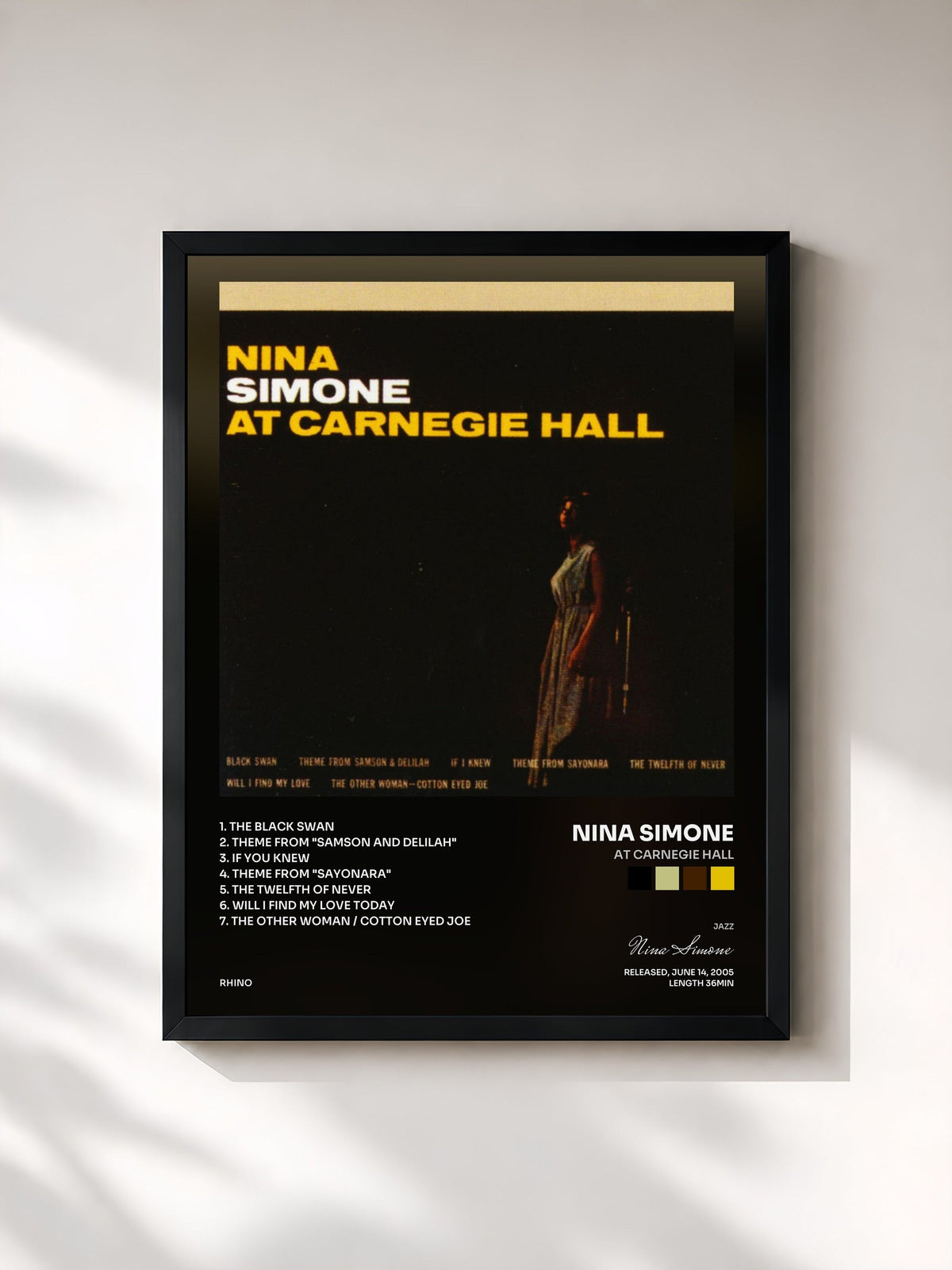 #noir Tableau de l'album At Carnegie Hall de Nina Simone, cadre noir, imprimé et encadré en France