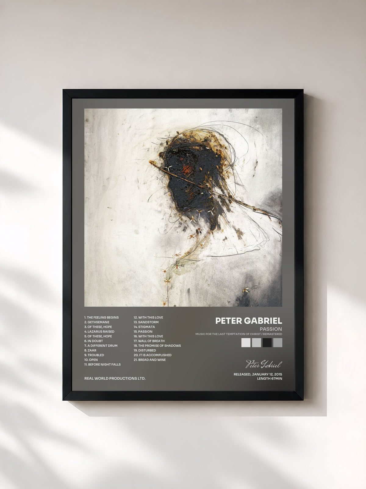 #noir Tableau de l'album Passion (Music For The Last Temptation Of Christ / Remastered) de Peter Gabriel, cadre noir, imprimé et encadré en France