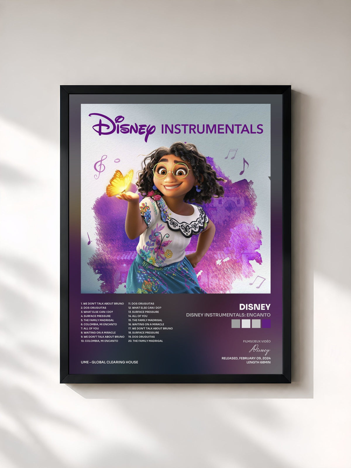 #noir Tableau de l'album Disney Instrumentals: Encanto de Disney, cadre noir, imprimé et encadré en France