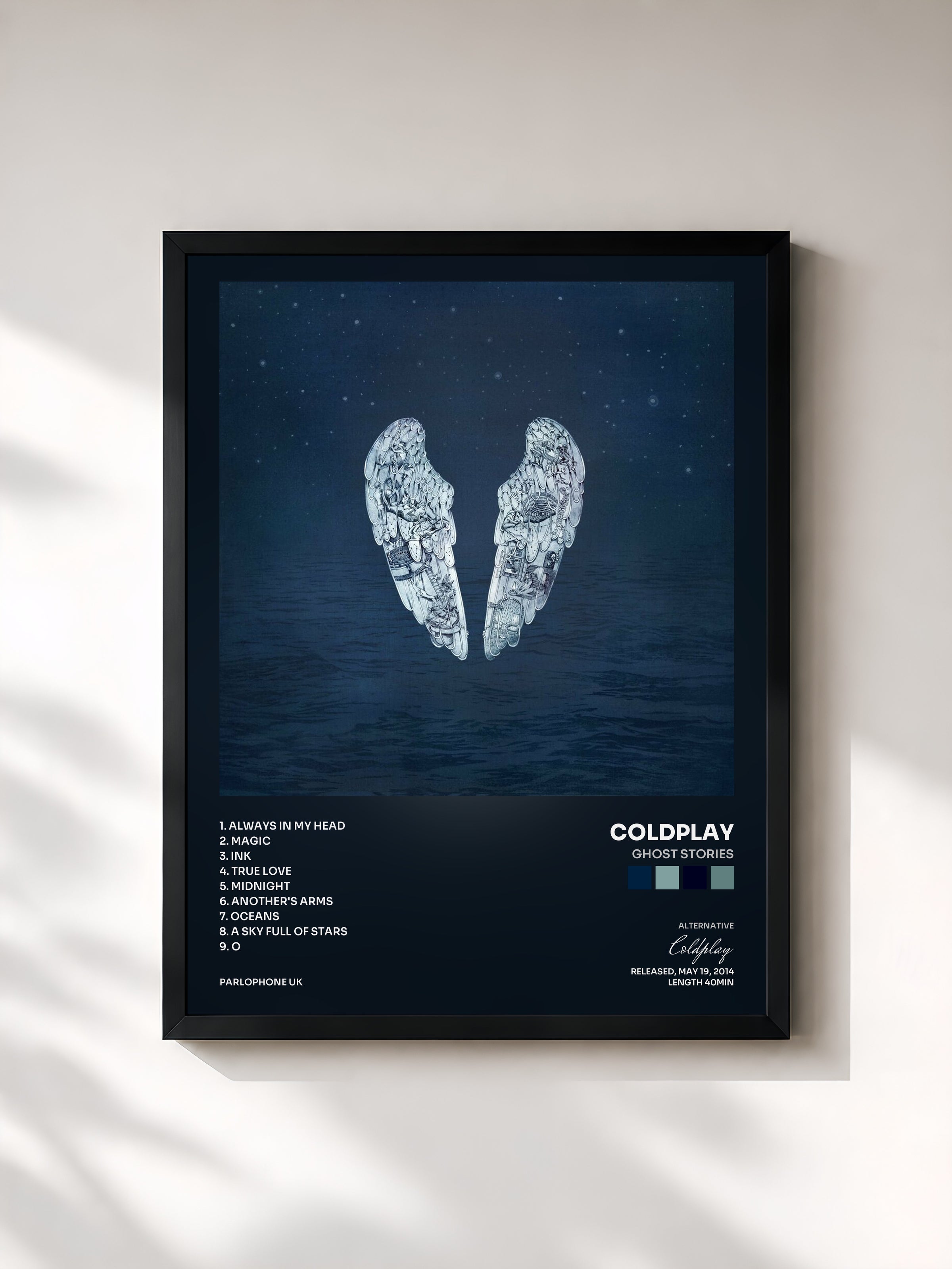 #noir Ghost Stories di Coldplay in stampa incorniciata, cornice nera, stampata e incorniciata in Francia
