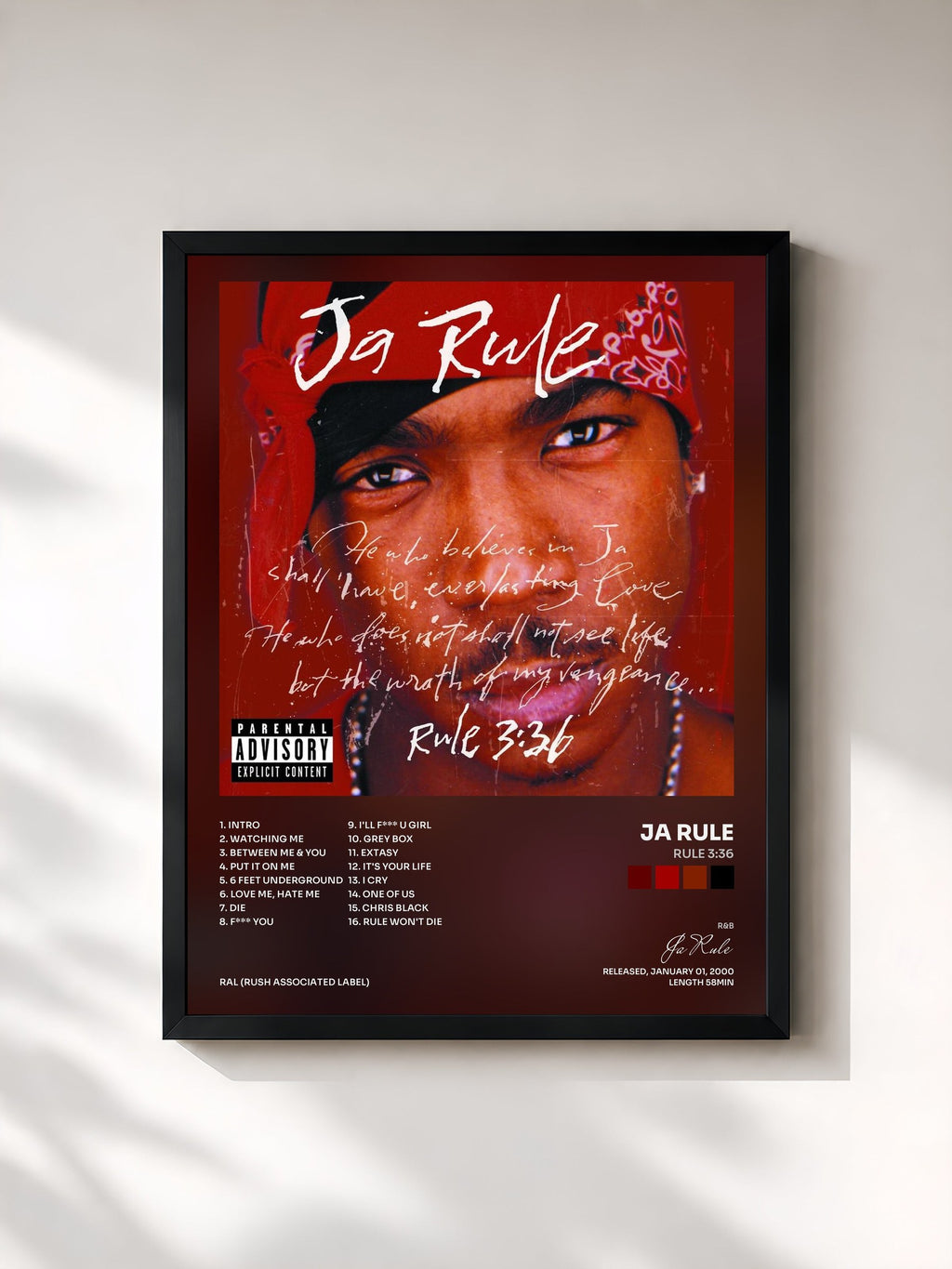 #noir Rule 3:36 di Ja Rule in stampa incorniciata, cornice nera, stampata e incorniciata in Francia