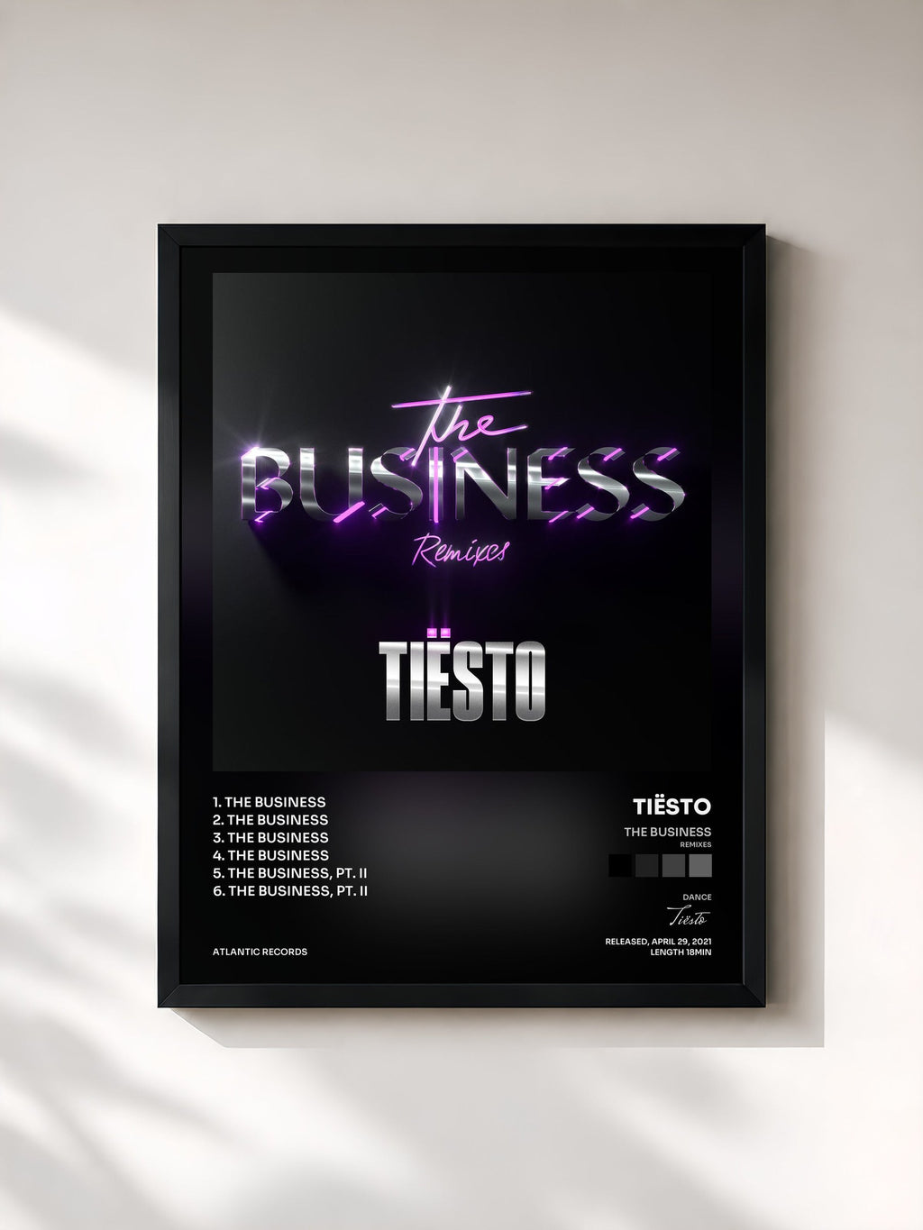 #noir Tableau de l'album The Business (Remixes) de Tiësto, cadre noir, imprimé et encadré en France