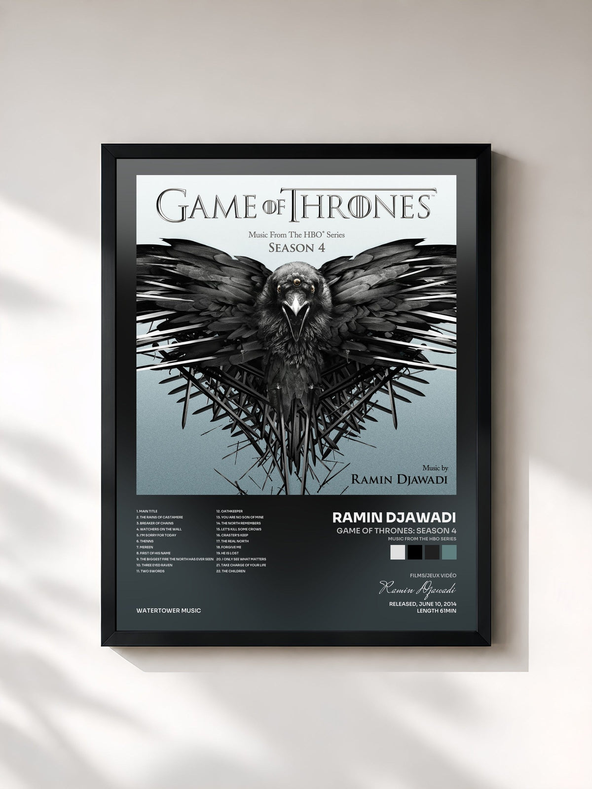 #noir Tableau de l'album Game Of Thrones: Season 4 (Music from the HBO Series) de Ramin Djawadi, cadre noir, imprimé et encadré en France